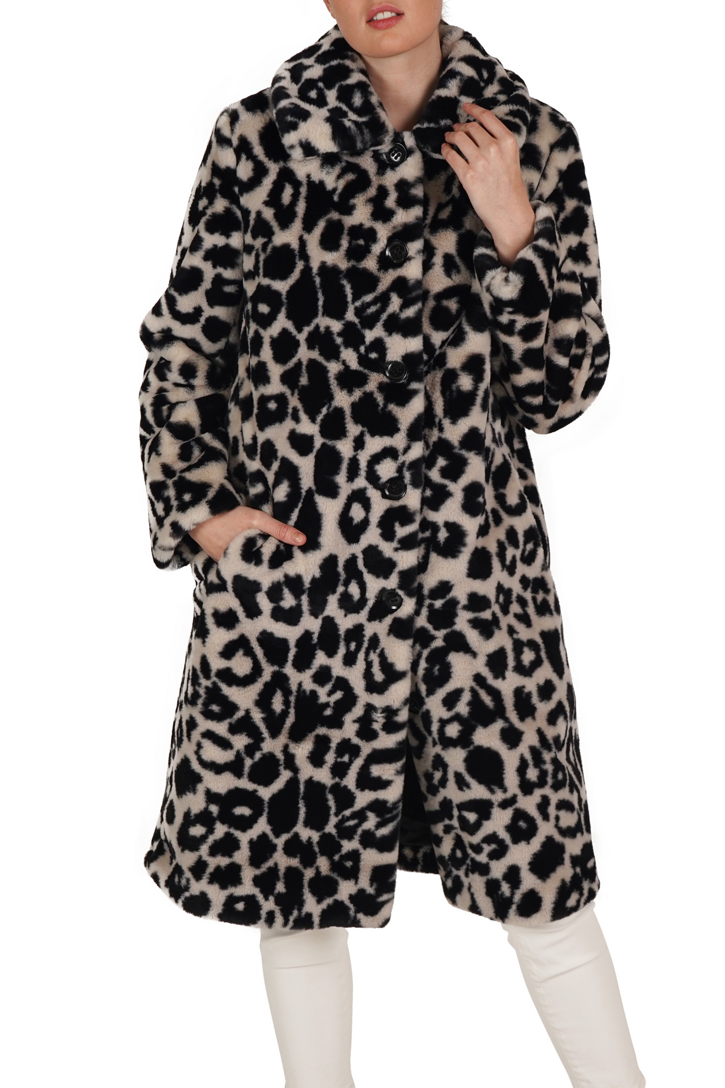 Love Token Animal Button-Down Faux-Fur Coat