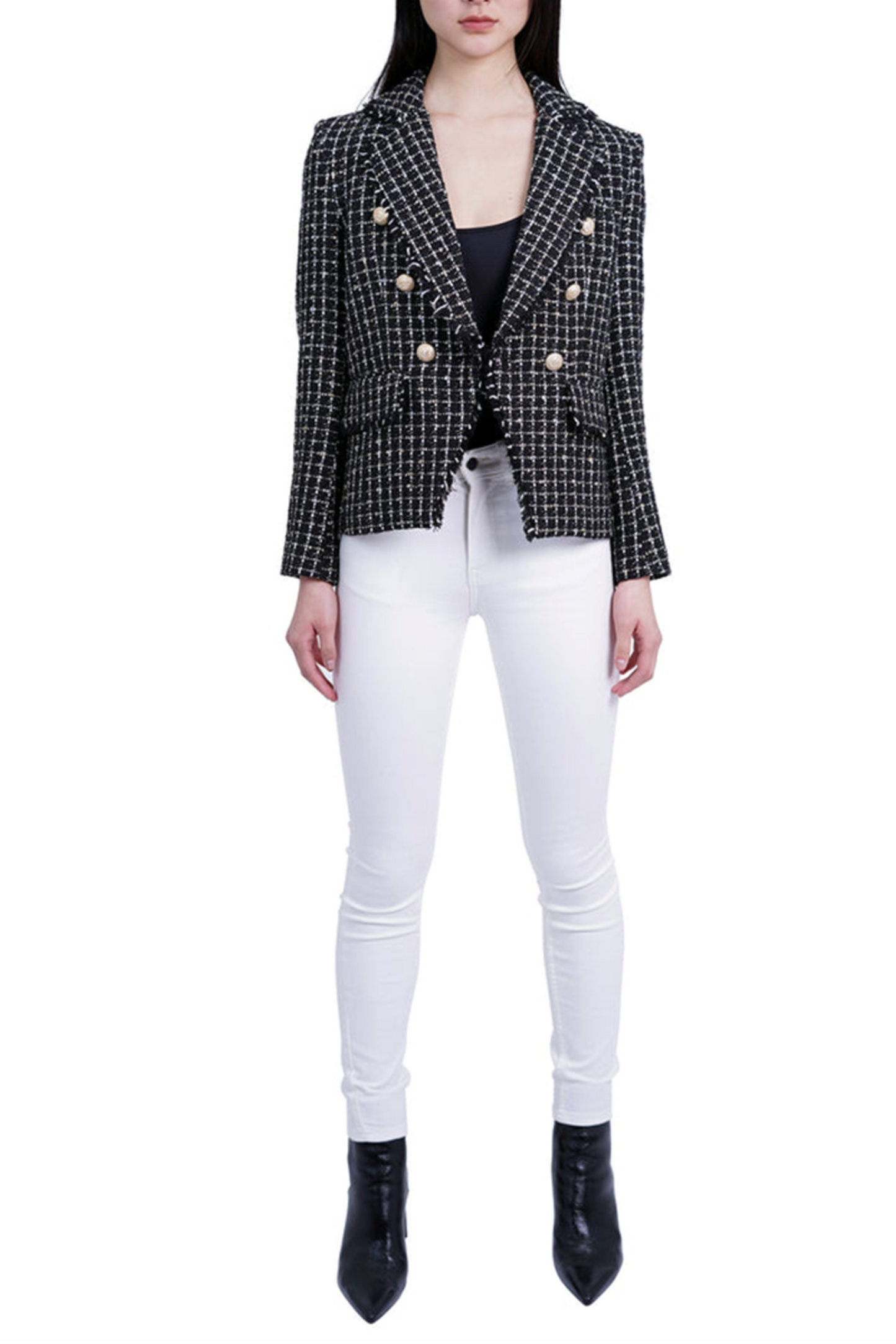 Love Token Fringe Metallic Double-Breasted Blazer