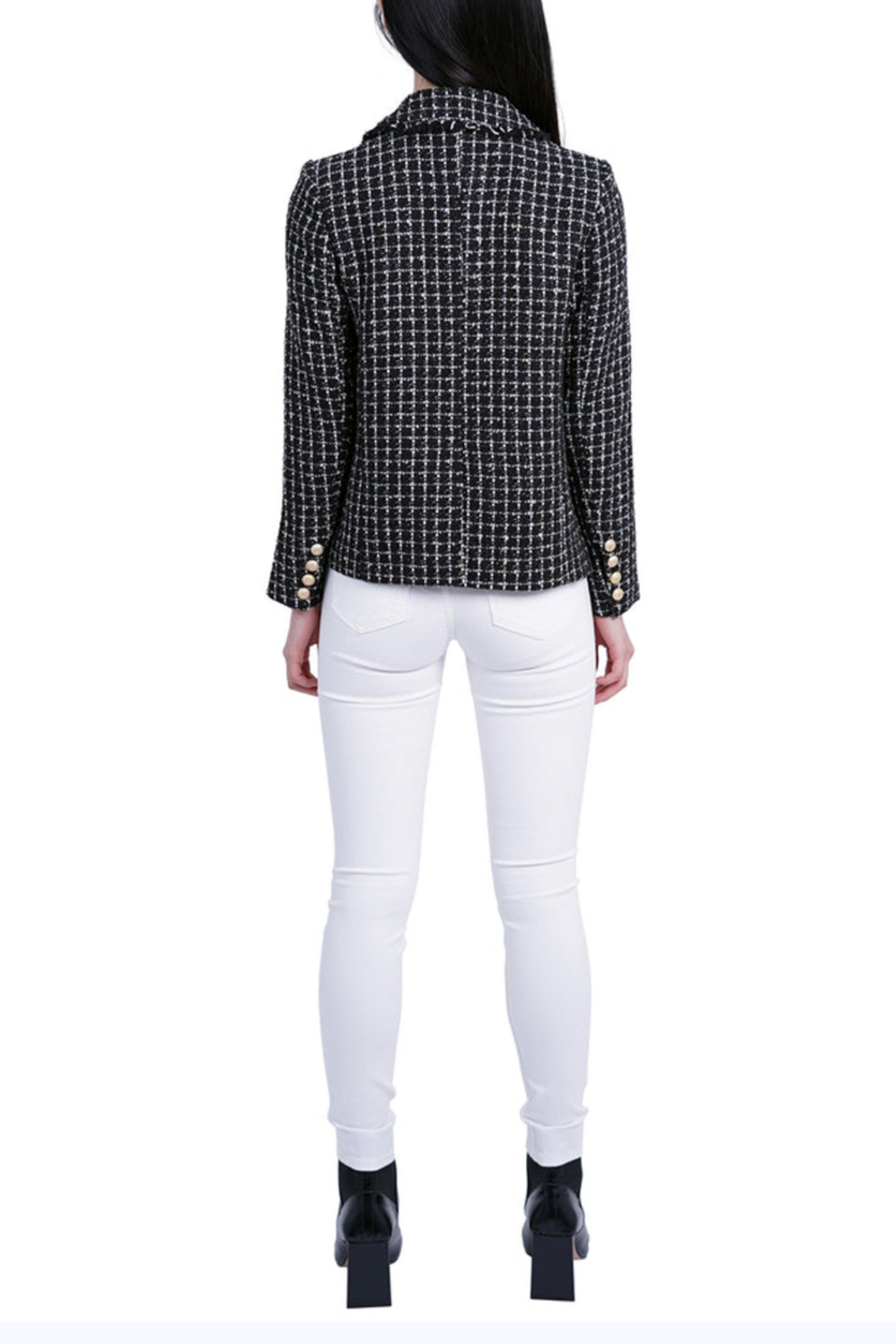 Love Token Fringe Metallic Double-Breasted Blazer