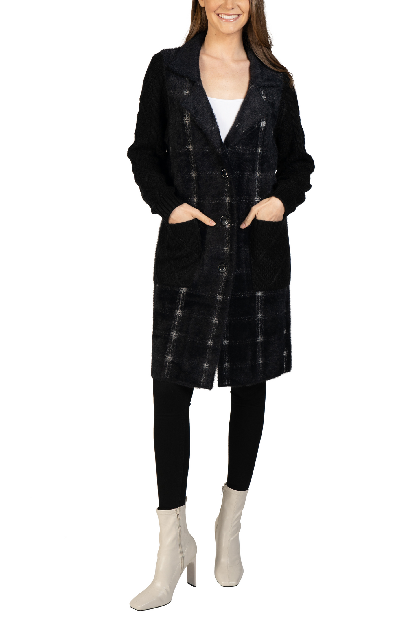 Love Token Plaid Cable Knit Sweater Sleeve Jacket