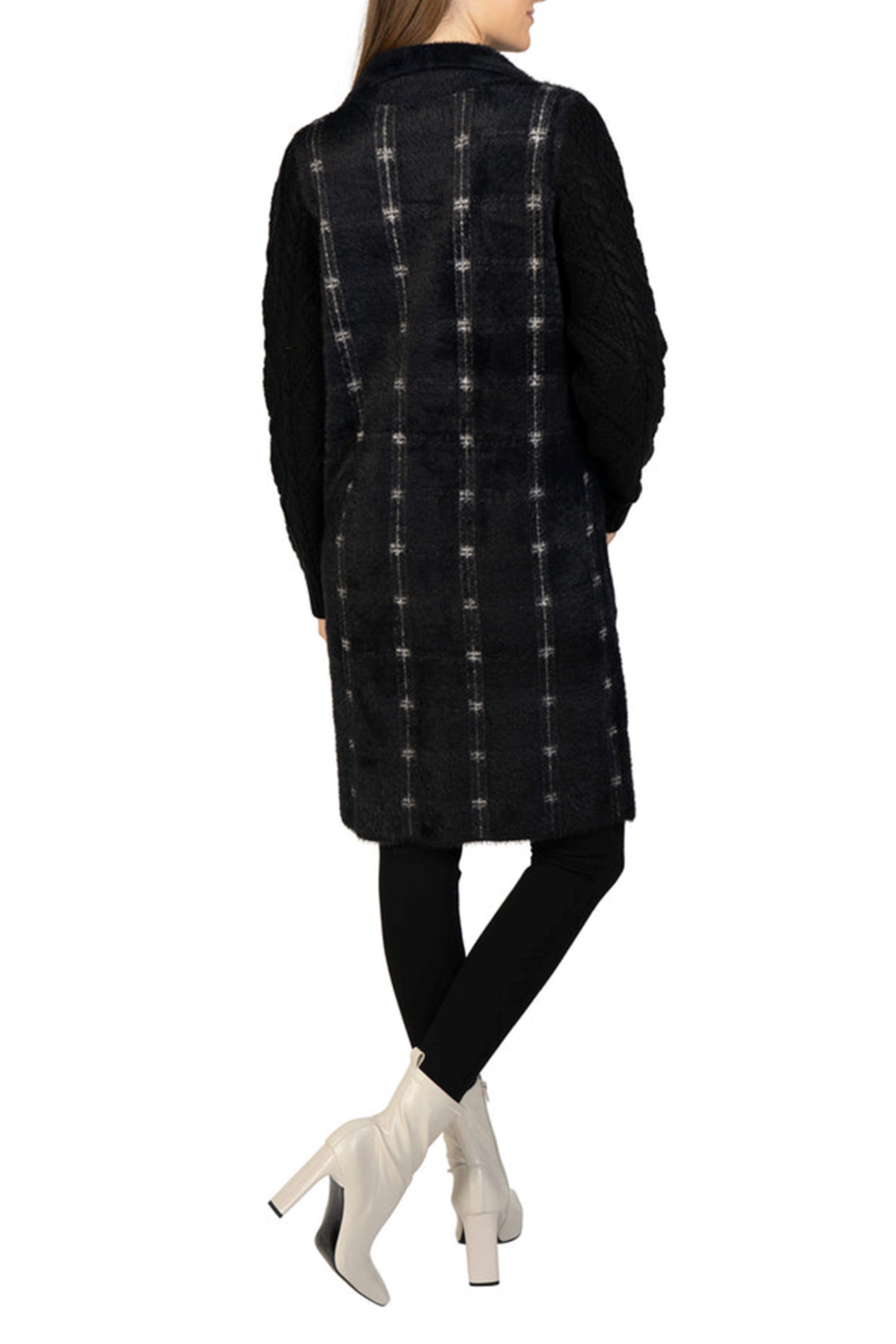 Love Token Plaid Cable Knit Sweater Sleeve Jacket
