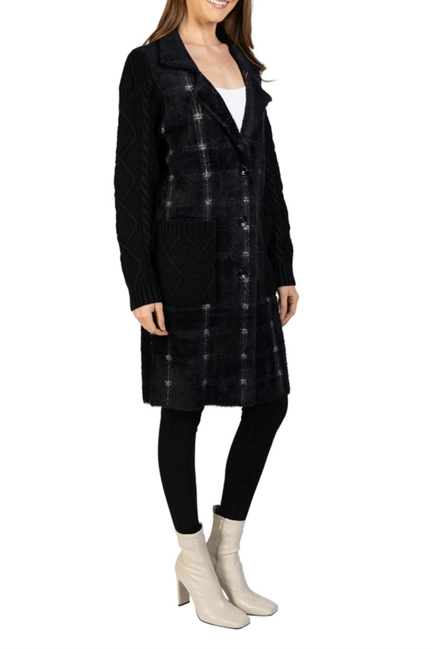 Love Token Plaid Cable Knit Sweater Sleeve Jacket