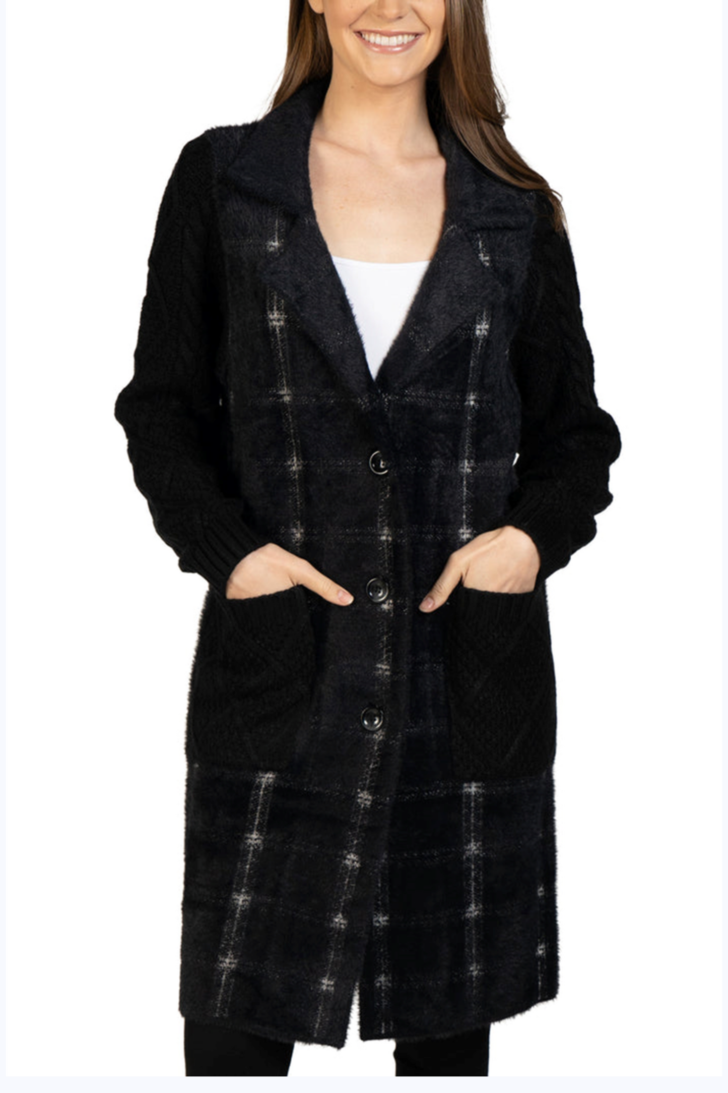 Love Token Plaid Cable Knit Sweater Sleeve Jacket