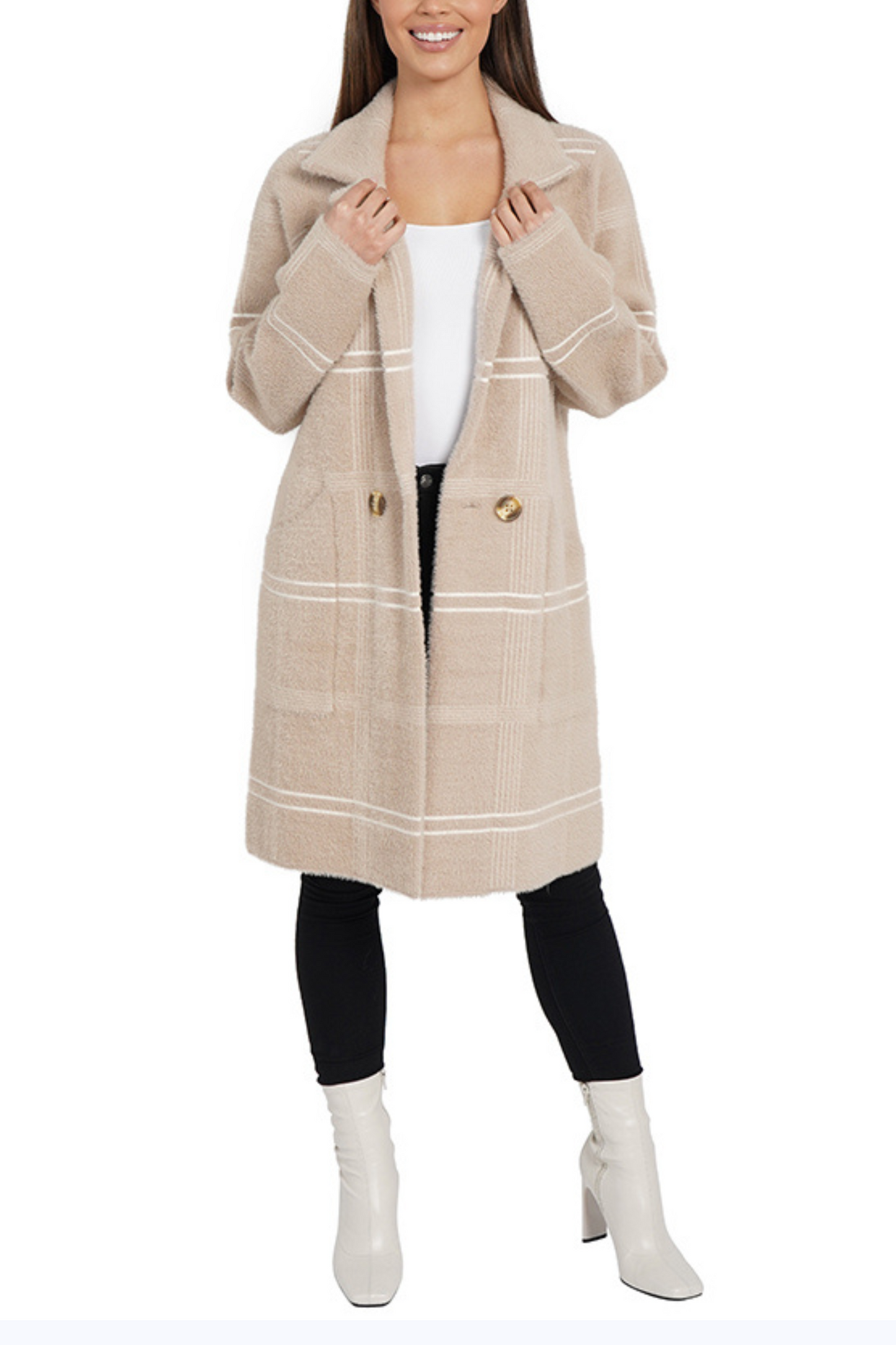 Love Token Plaid Collared Double-Button Coatigan
