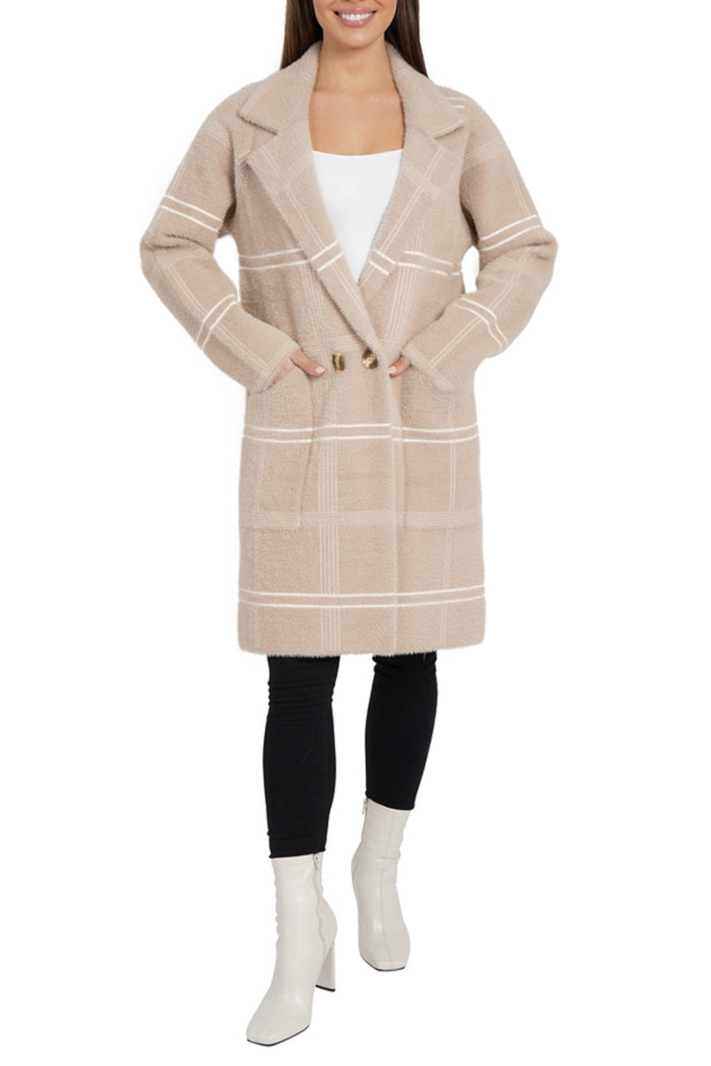 Love Token Plaid Collared Double-Button Coatigan