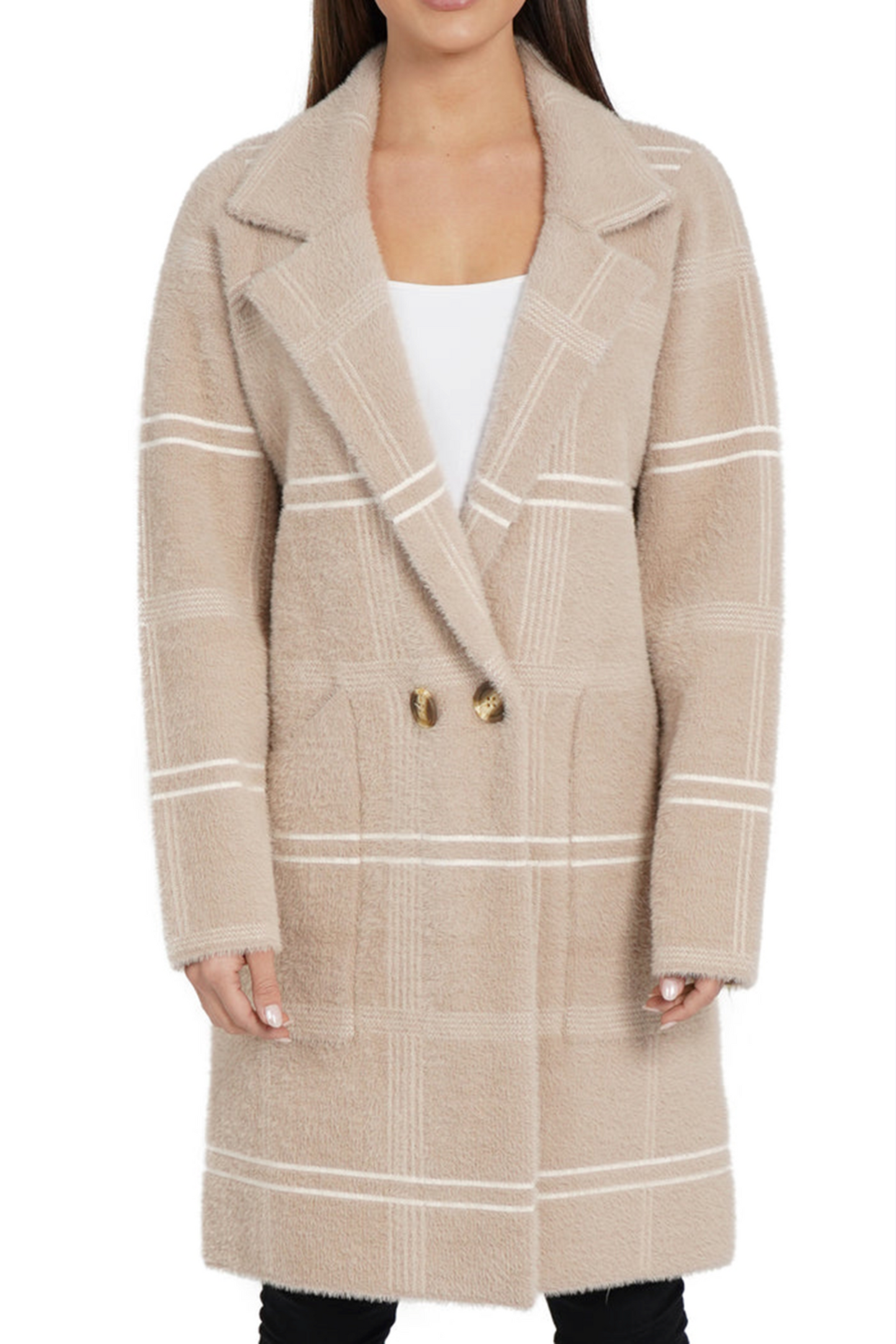 Love Token Plaid Collared Double-Button Coatigan