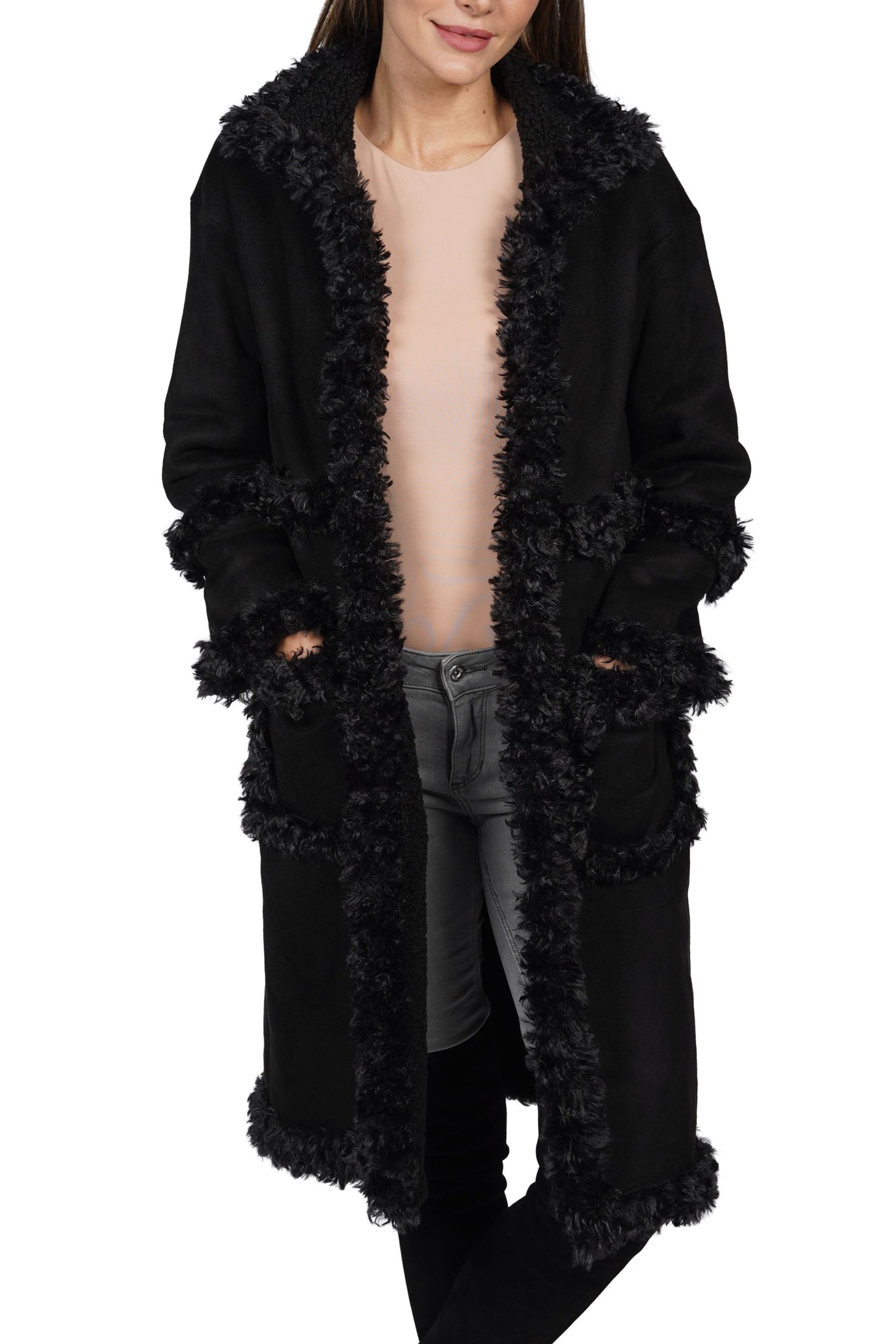 Love Token Faux-Suede Shearling Faux Fur Jacket