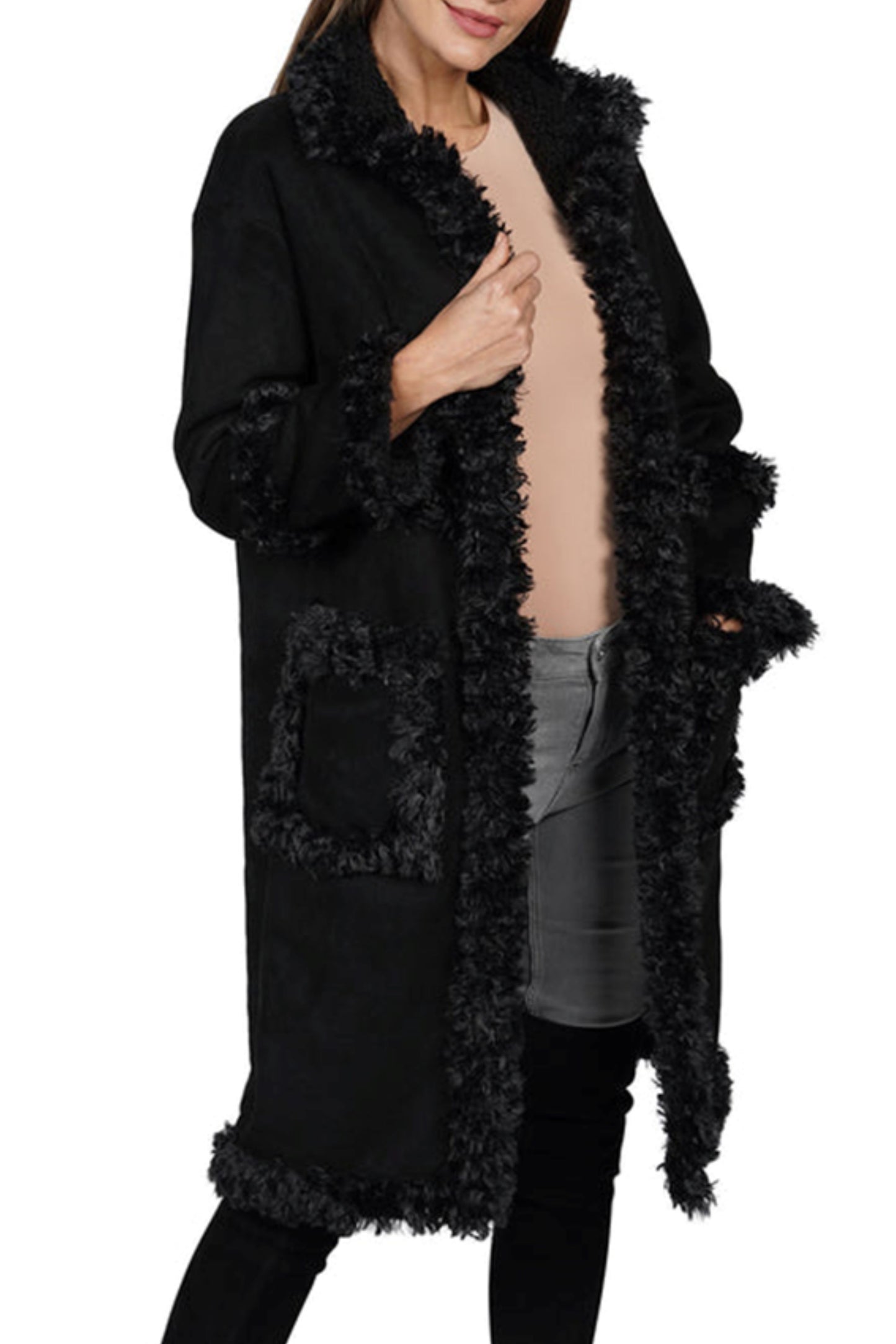 Love Token Faux-Suede Shearling Faux Fur Jacket