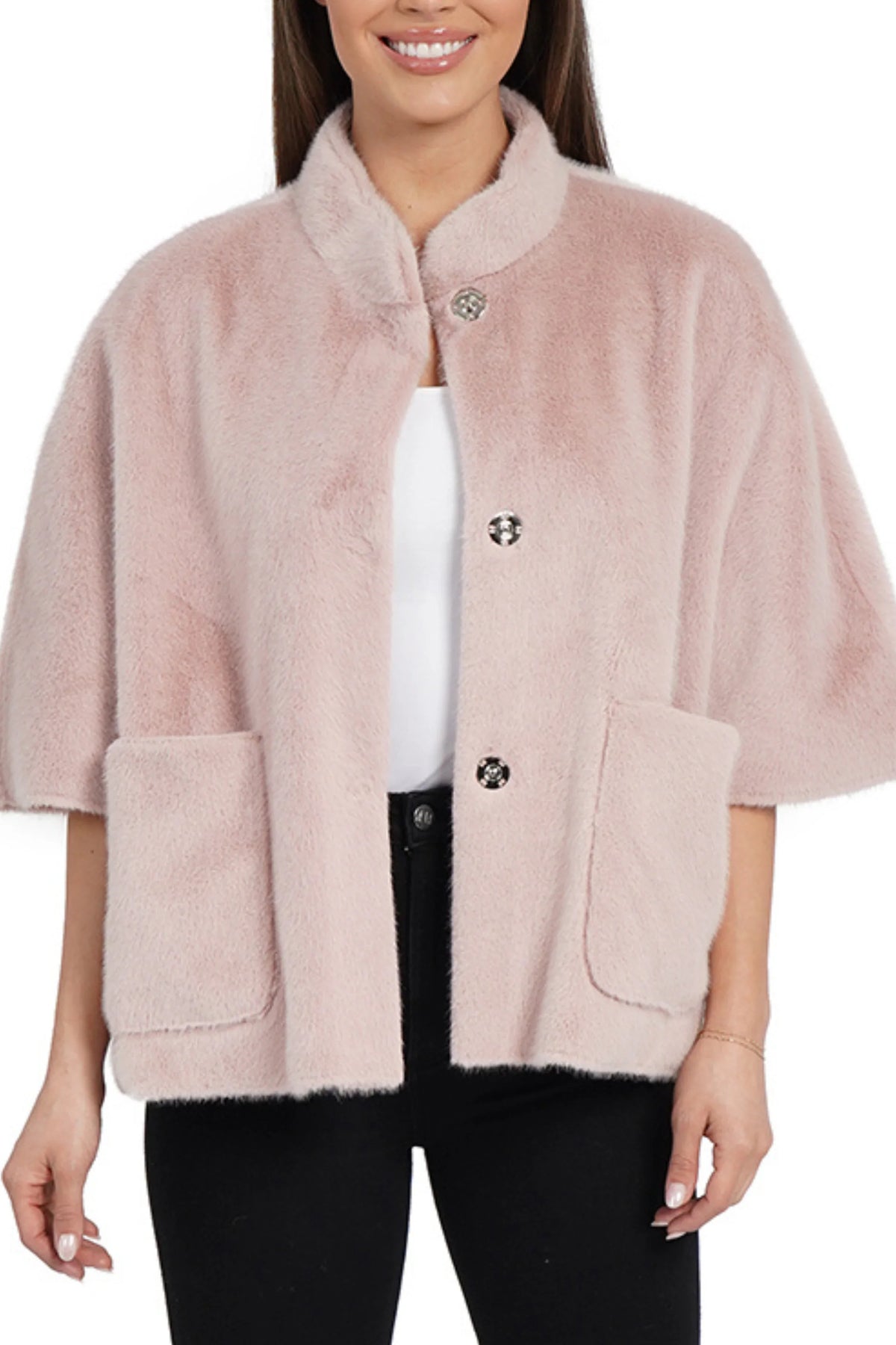 Love Token Faux Fur Short Sleeve Topper Coat