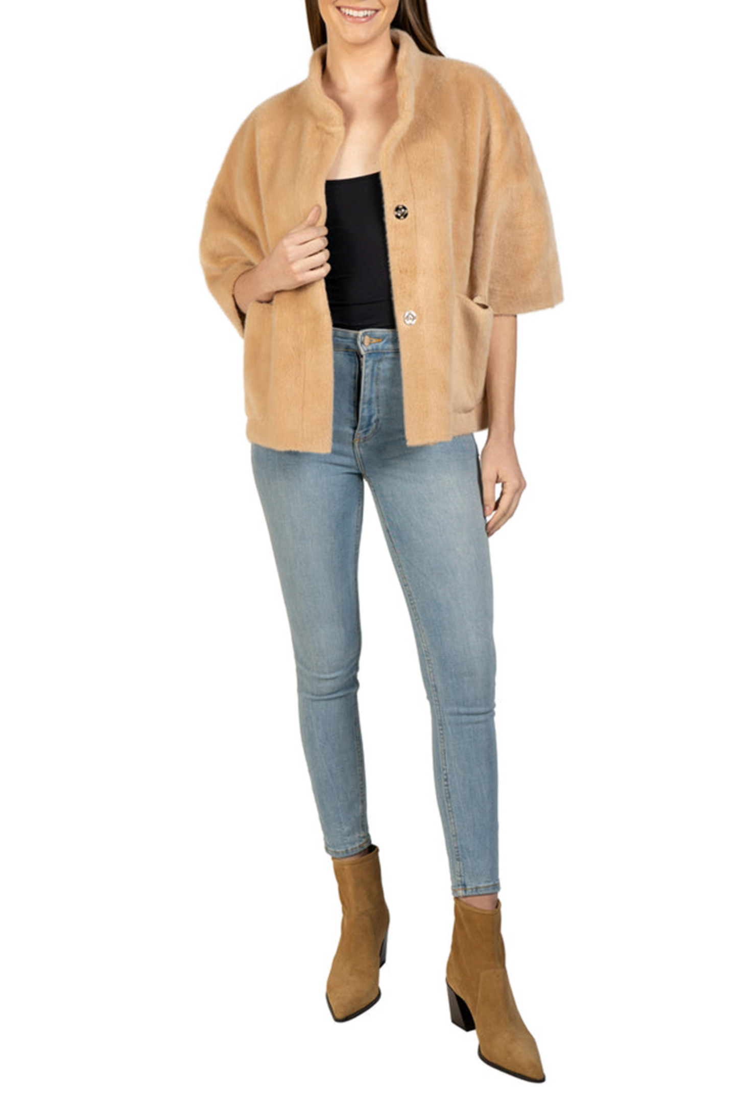 Love Token Faux Fur Short Sleeve Topper Coat