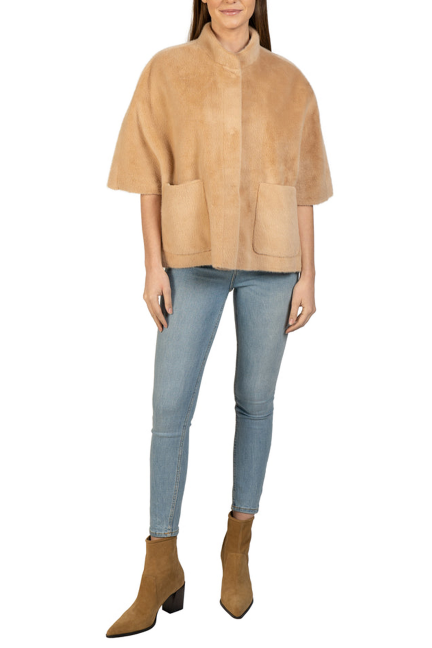 Love Token Faux Fur Short Sleeve Topper Coat
