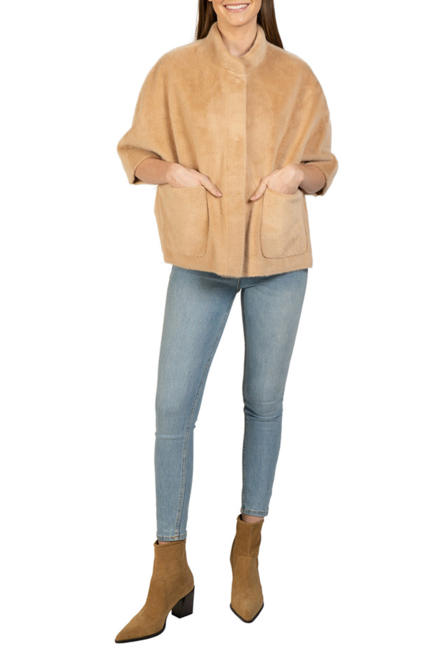 Love Token Faux Fur Short Sleeve Topper Coat