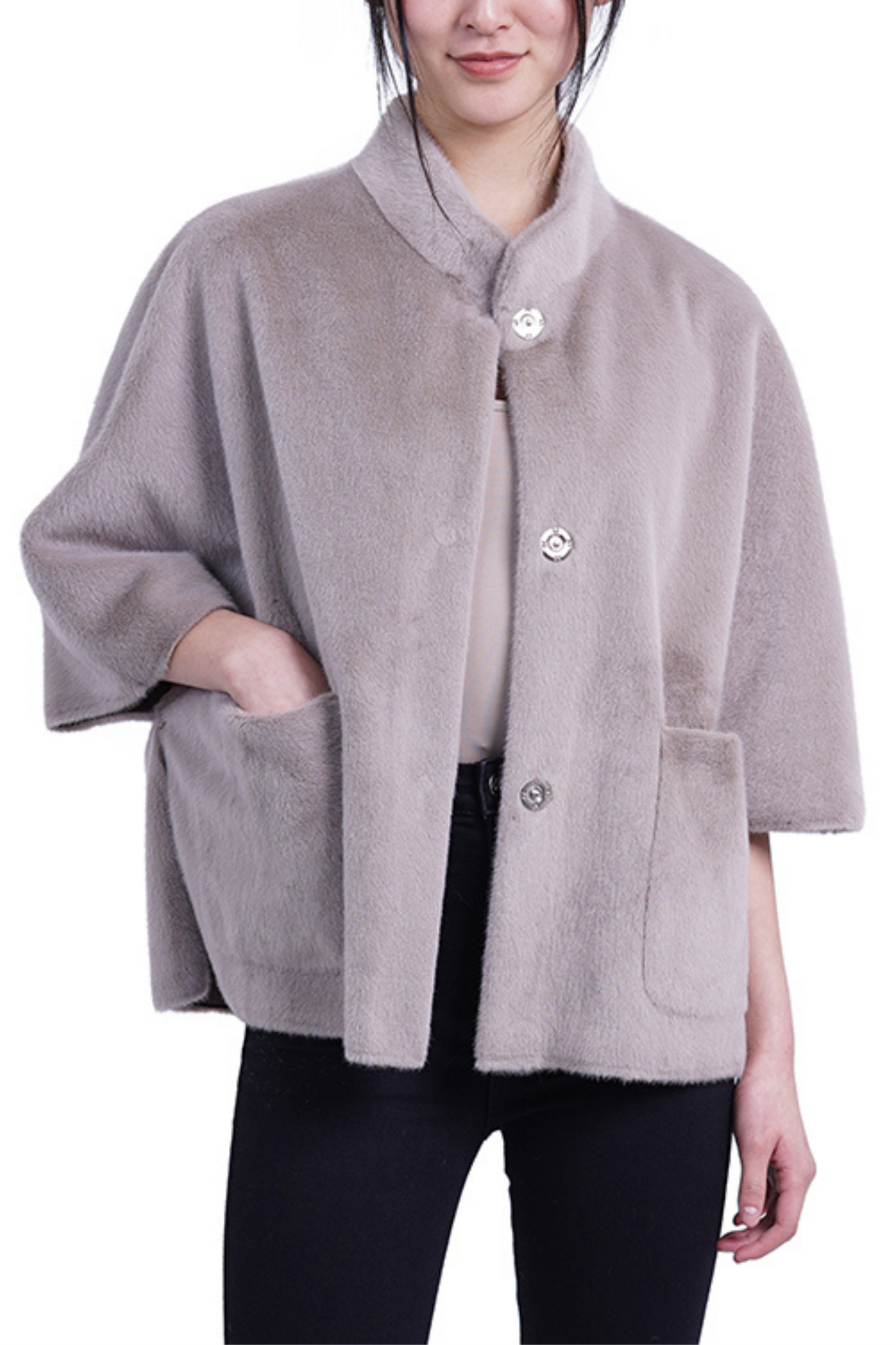 Love Token Faux Fur Short Sleeve Topper Coat