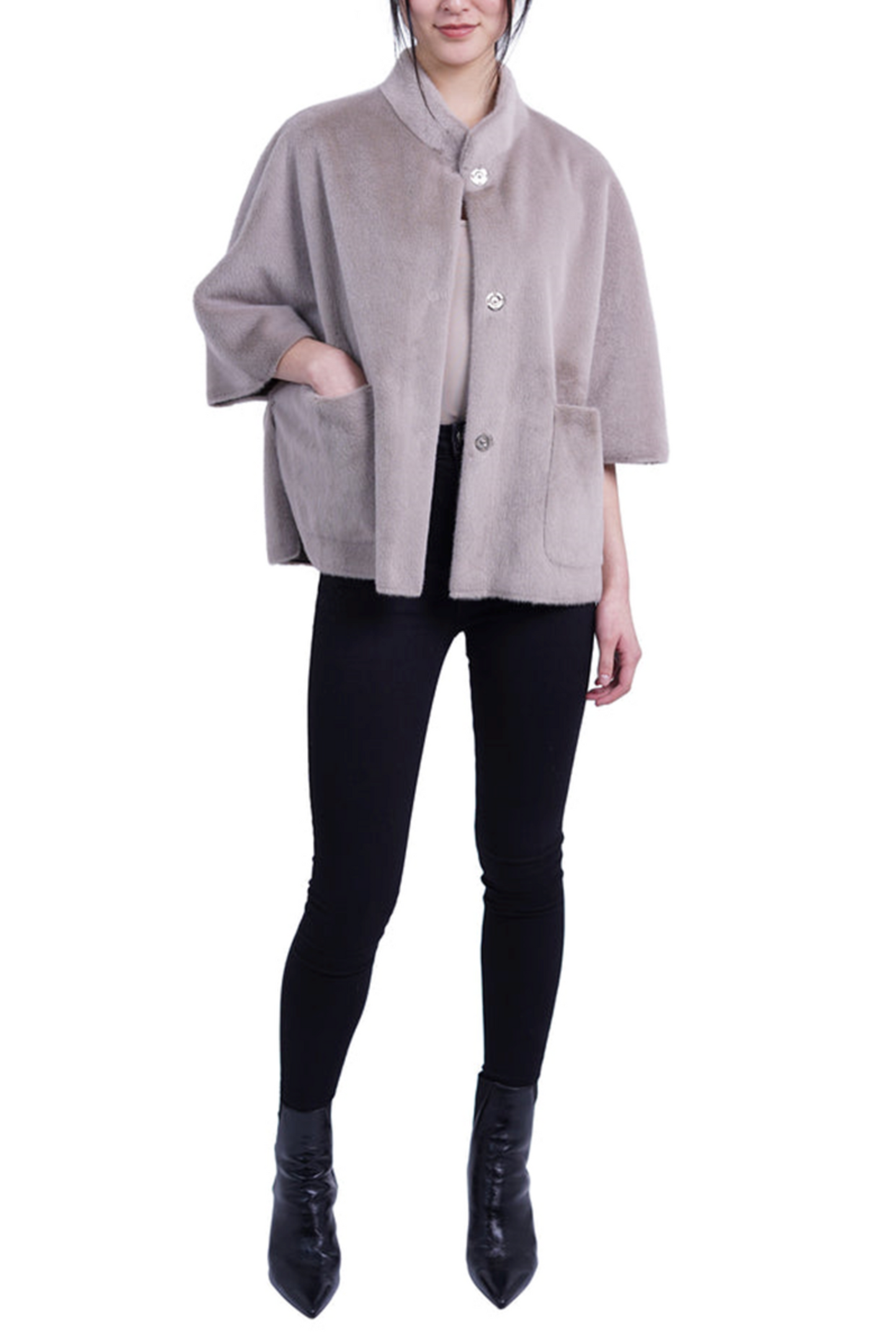 Love Token Faux Fur Short Sleeve Topper Coat