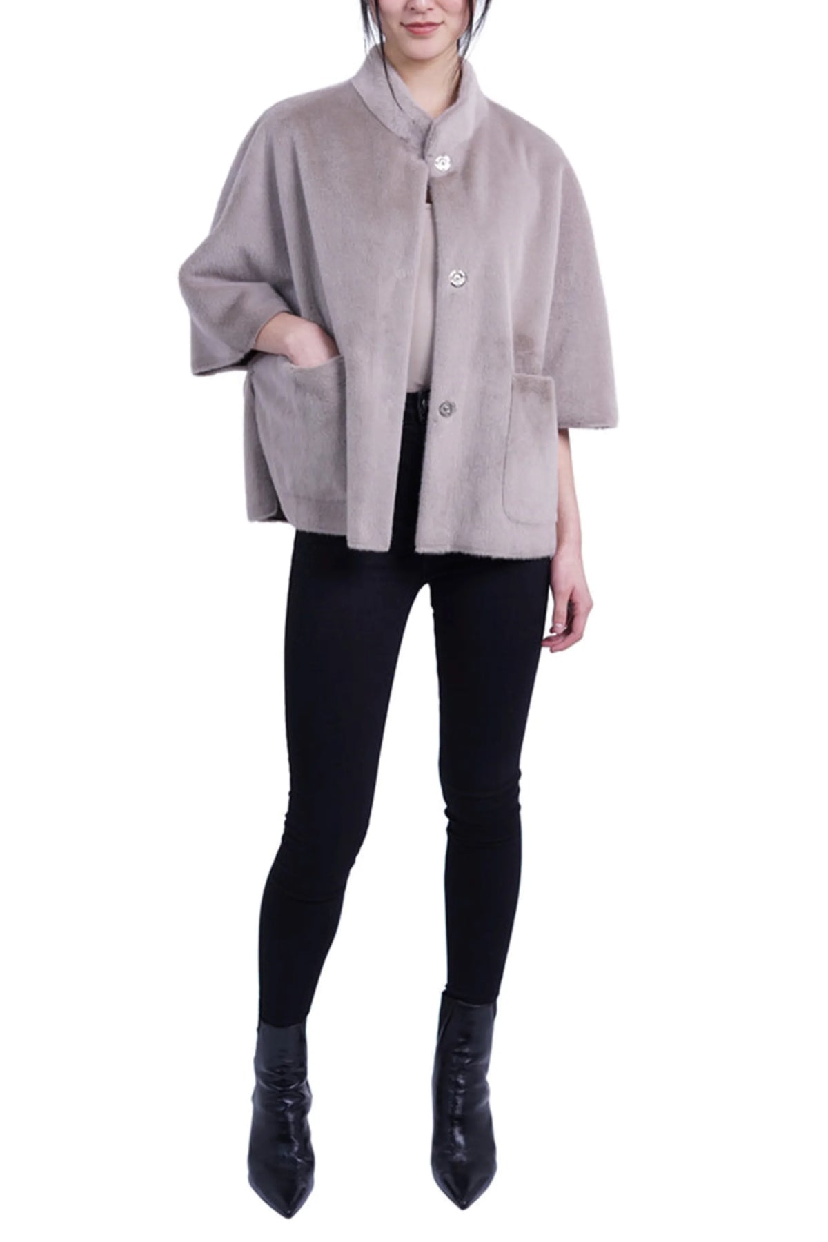 Love Token Faux Fur Short Sleeve Topper Coat