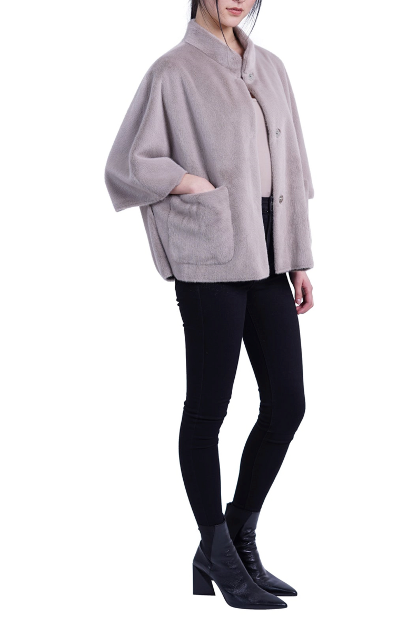 Love Token Faux Fur Short Sleeve Topper Coat