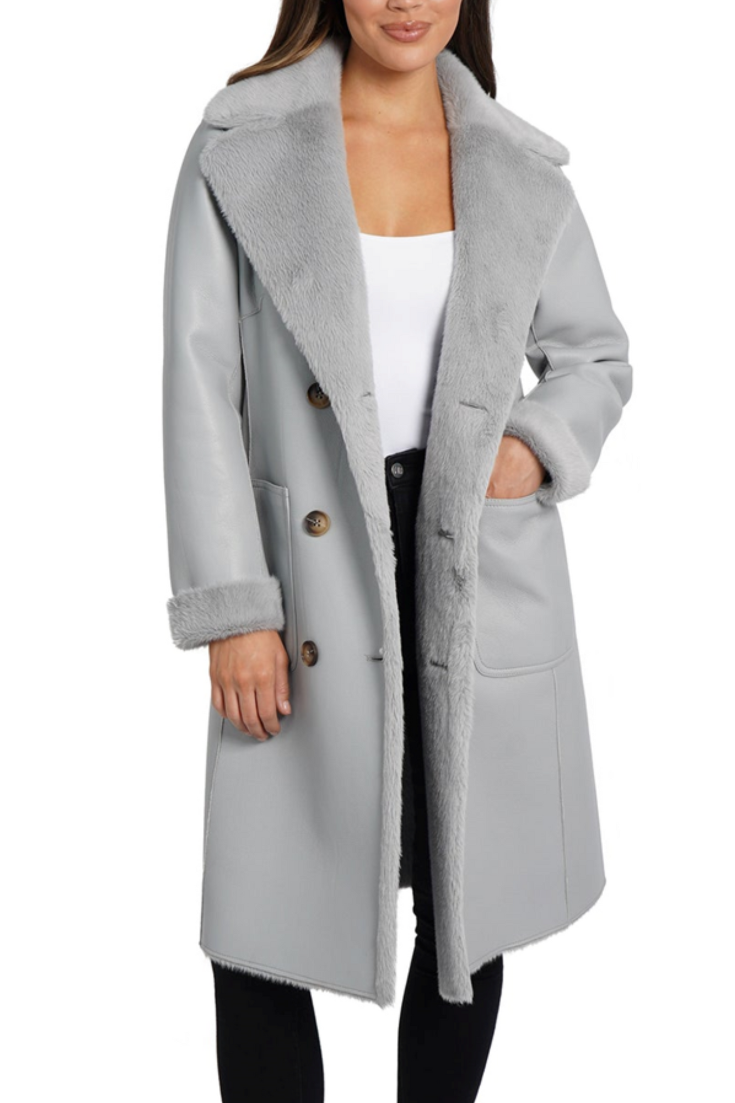 Love Token Reversible Faux-Leather Faux Fur Coat