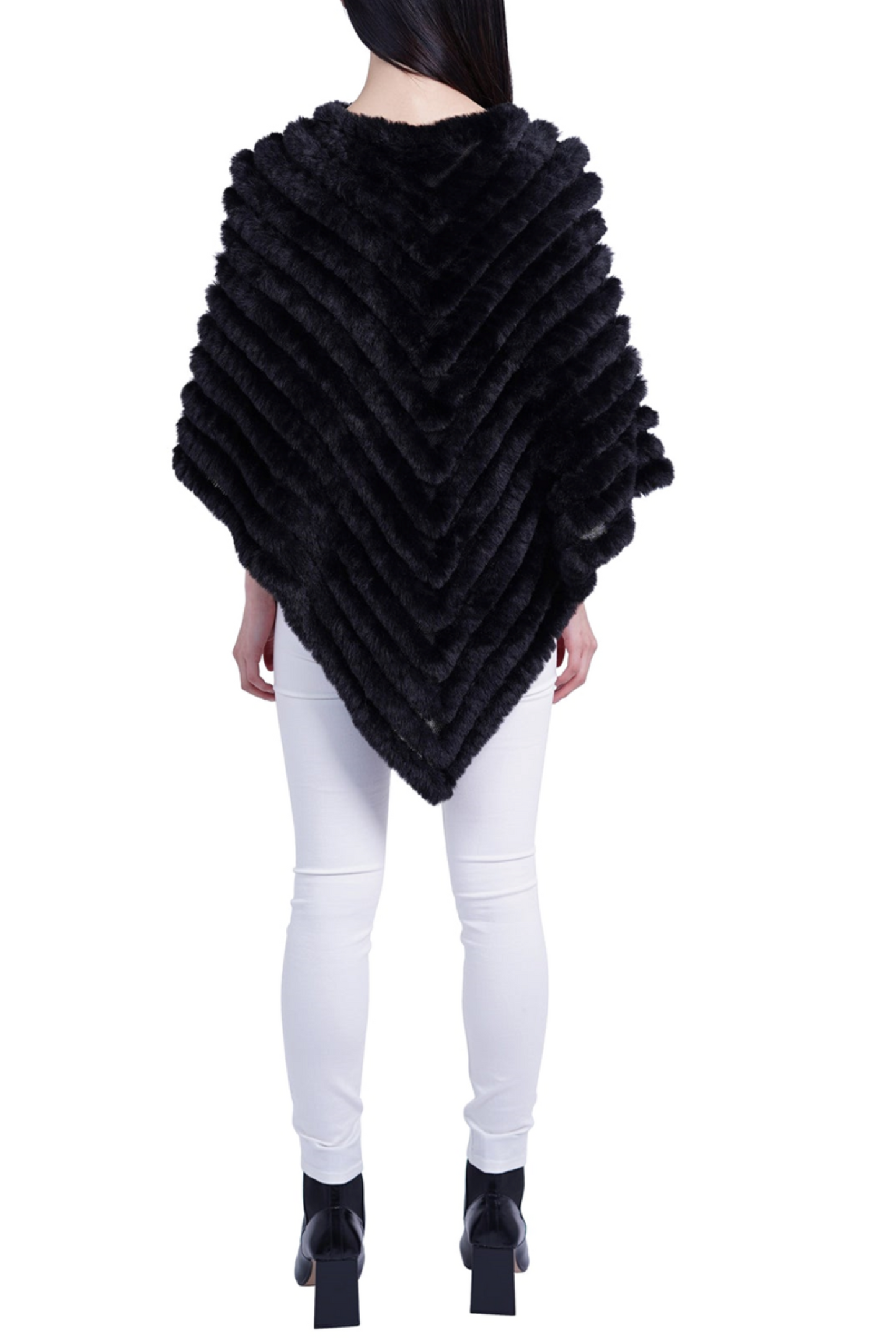 Love Token Chevron Faux-Fur & Knit Poncho Sweater