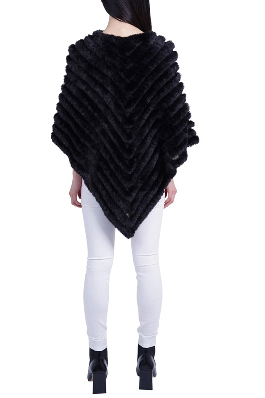 Love Token Chevron Faux-Fur & Knit Poncho Sweater