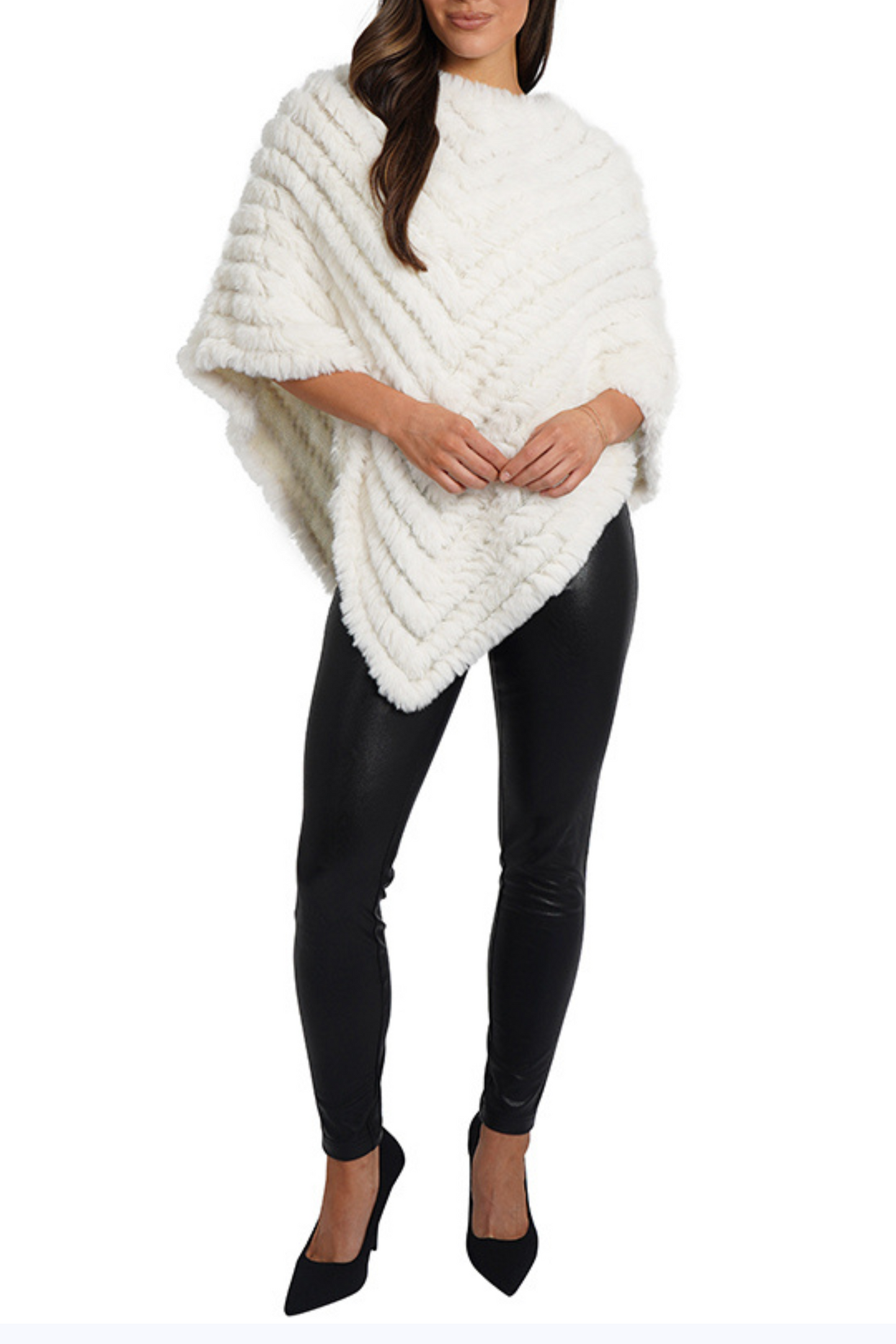 Love Token Chevron Faux-Fur & Knit Poncho Sweater