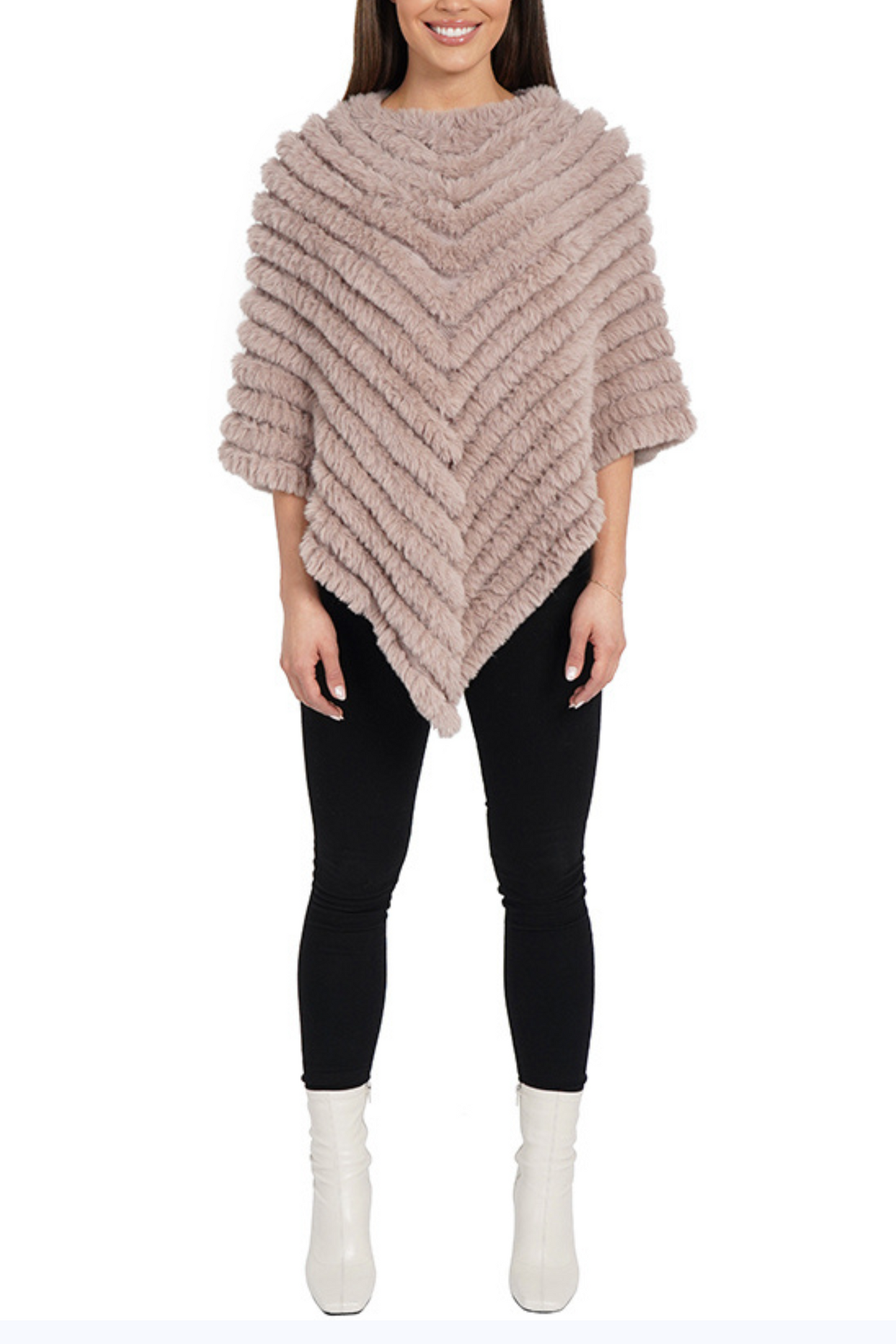 Love Token Chevron Faux-Fur & Knit Poncho Sweater