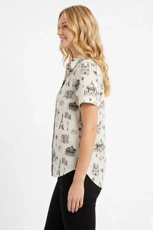 Hester & Orchard Parisian Sketch Linen-Blend Blouse
