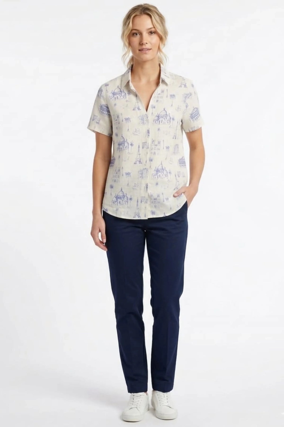 Hester & Orchard Parisian Sketch Linen-Blend Blouse