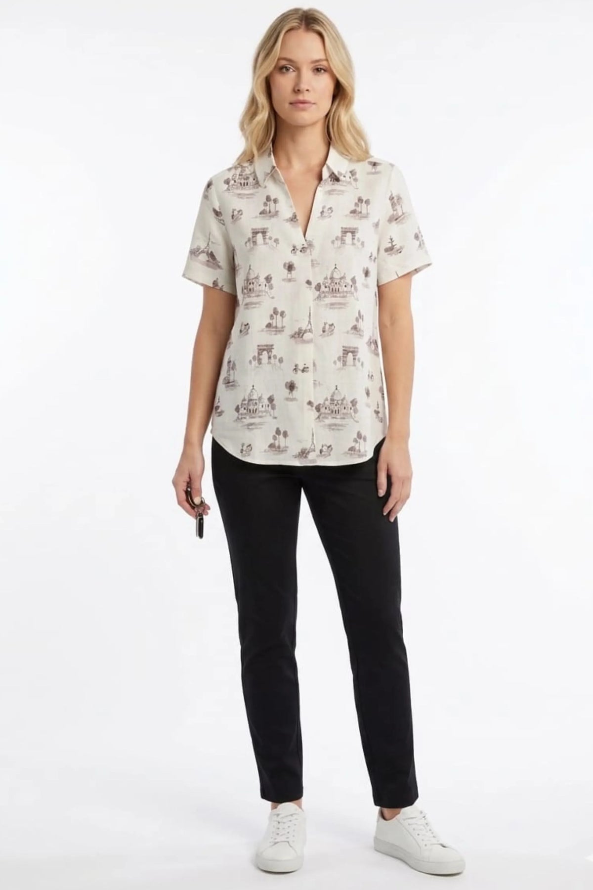 Hester & Orchard Sepia Paris Sketch Linen-Blend Blouse