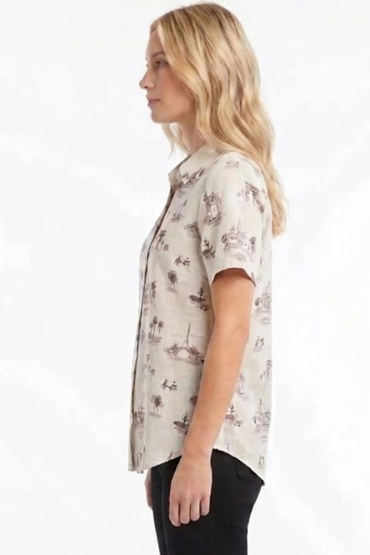 Hester & Orchard Sepia Paris Sketch Linen-Blend Blouse