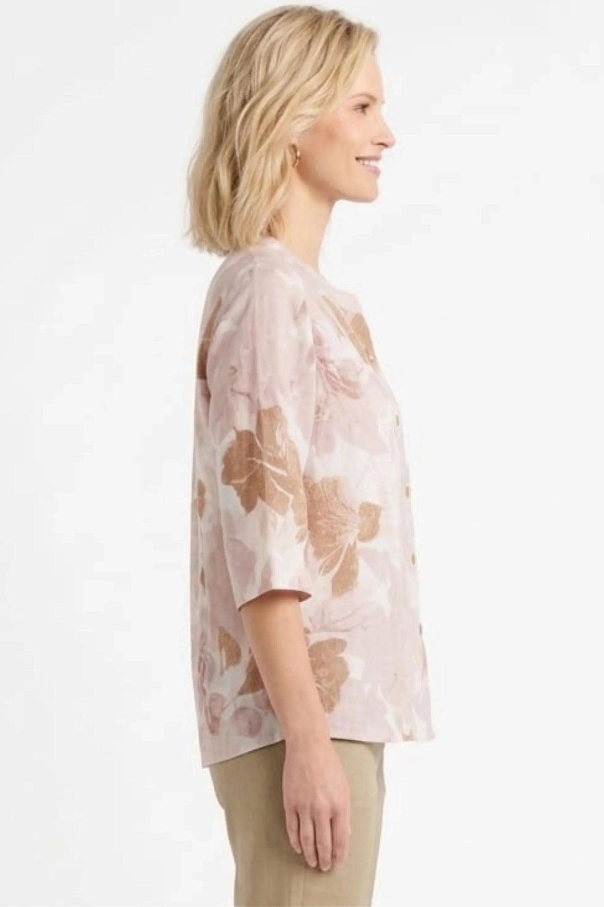 Hester & Orchard Watercolor Floral Button-Front Blouse