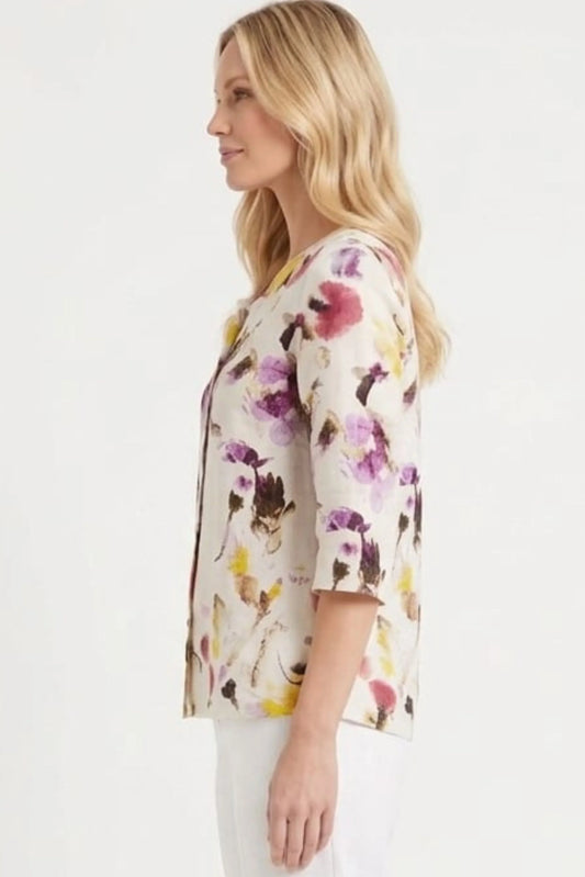 Hester & Orchard Watercolor Floral Button-Front Blouse