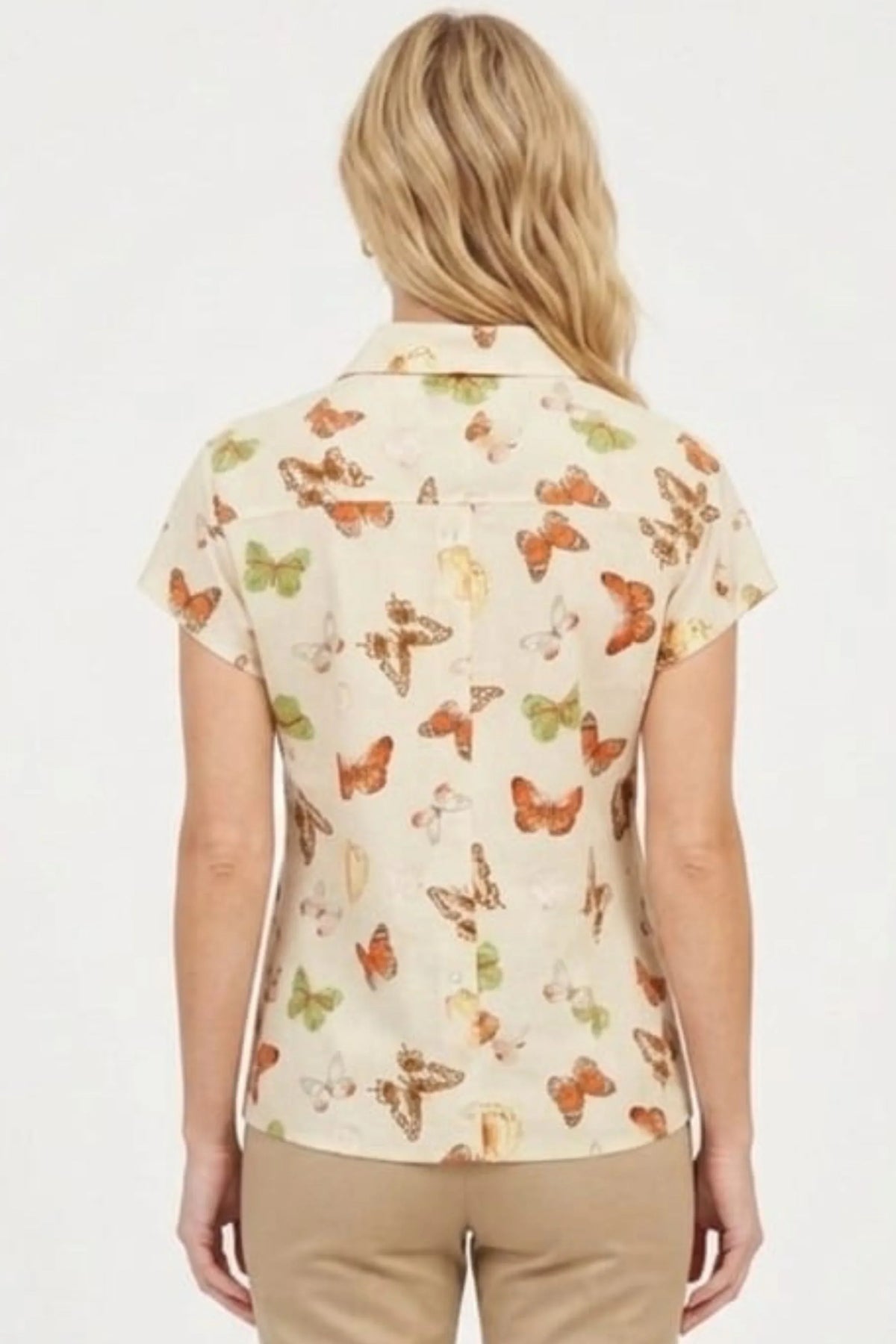 Hester & Orchard Vintage Butterfly Print Linen-Blend Blouse