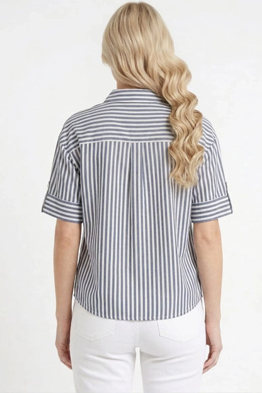 Hester & Orchard Navy & White Vertical Stripe Utility Blouse