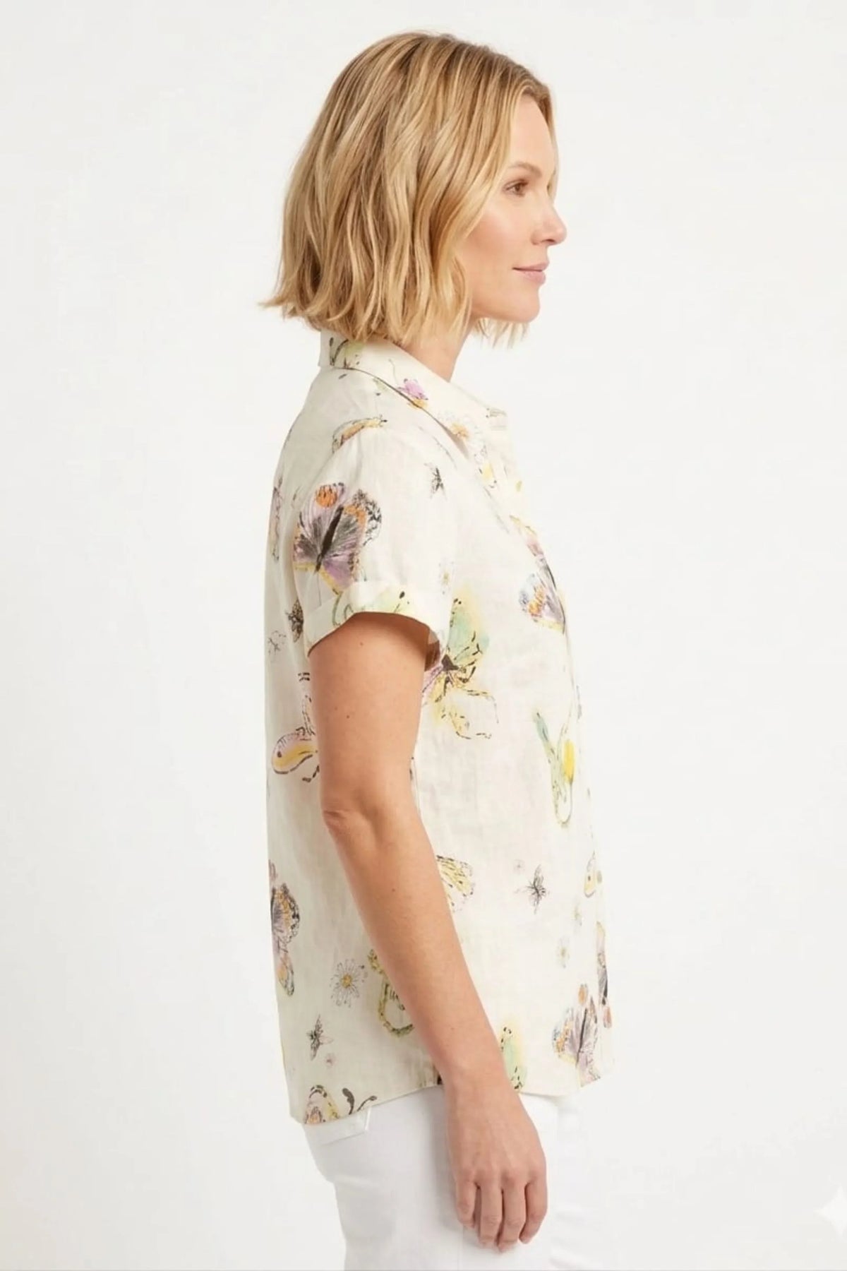 Hester & Orchard Butterfly Watercolor Button-Front Blouse