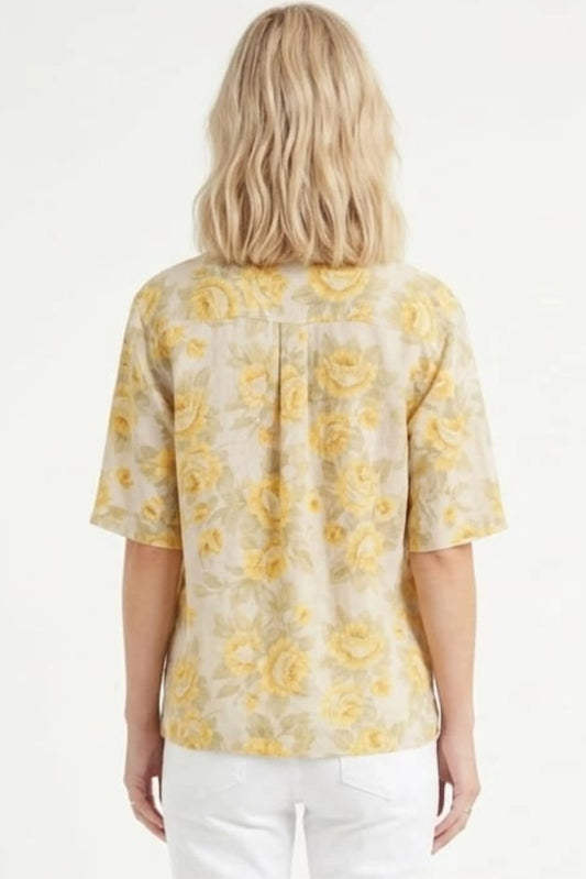 Hester & Orchard Yellow Floral Linen-Blend Blouse