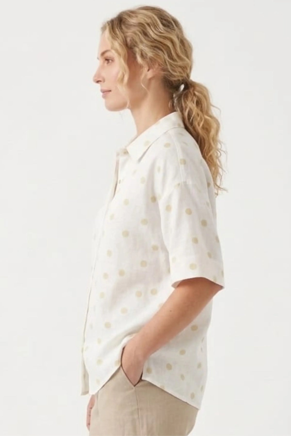 Hester & Orchard Polka Dot Linen-Blend Blouse