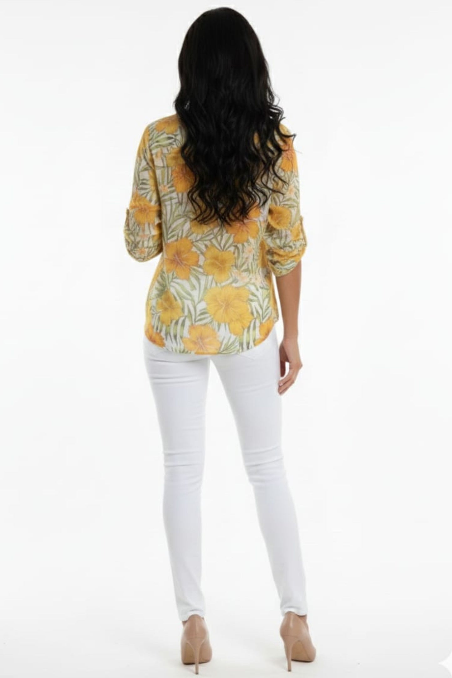 Cabana Hibiscus Tropical Print Button-Down Blouse