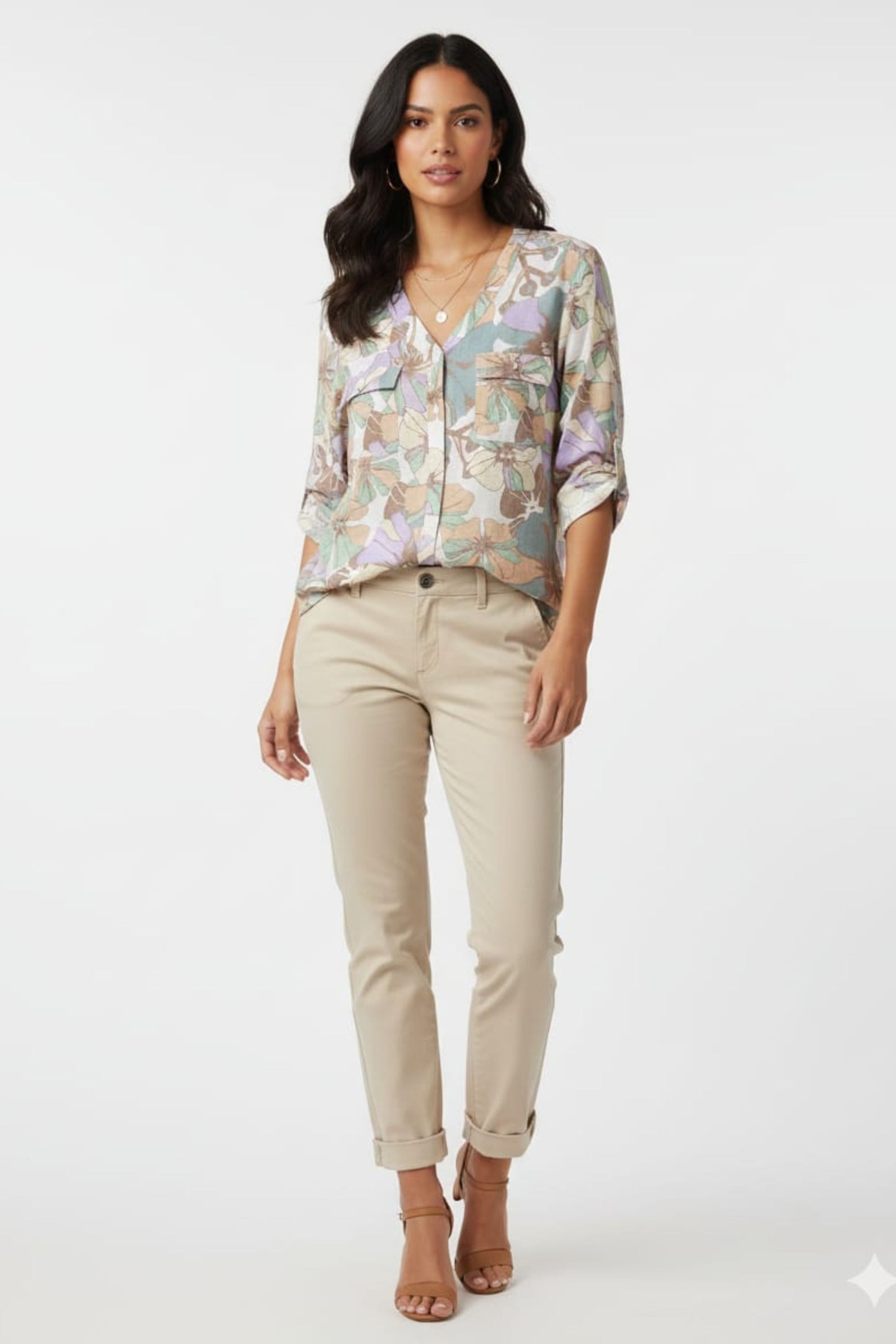 Cabana Lavender Tropical Print Button-Down Blouse