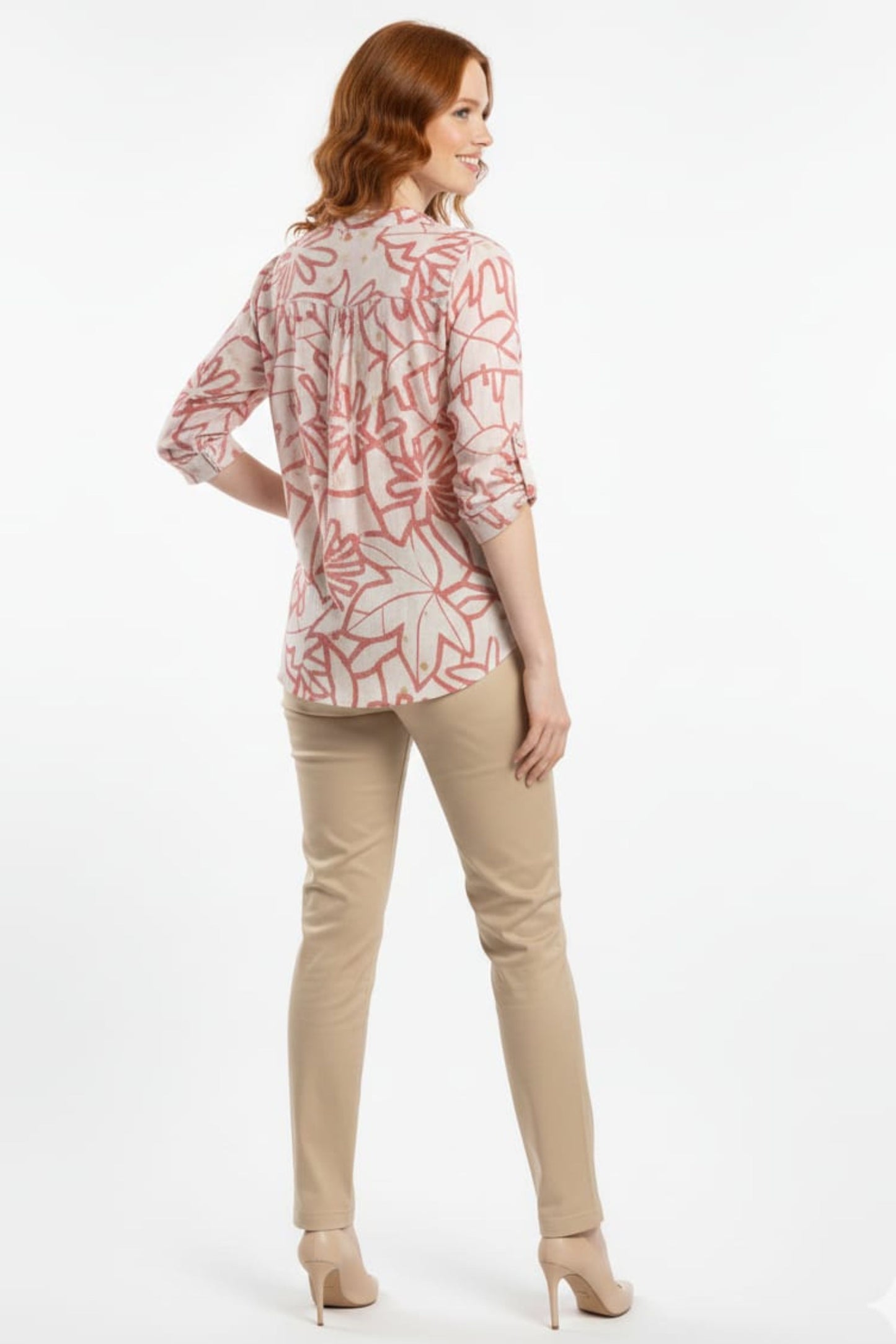 Cabana Cream Red Tropical Print Button-Down Blouse