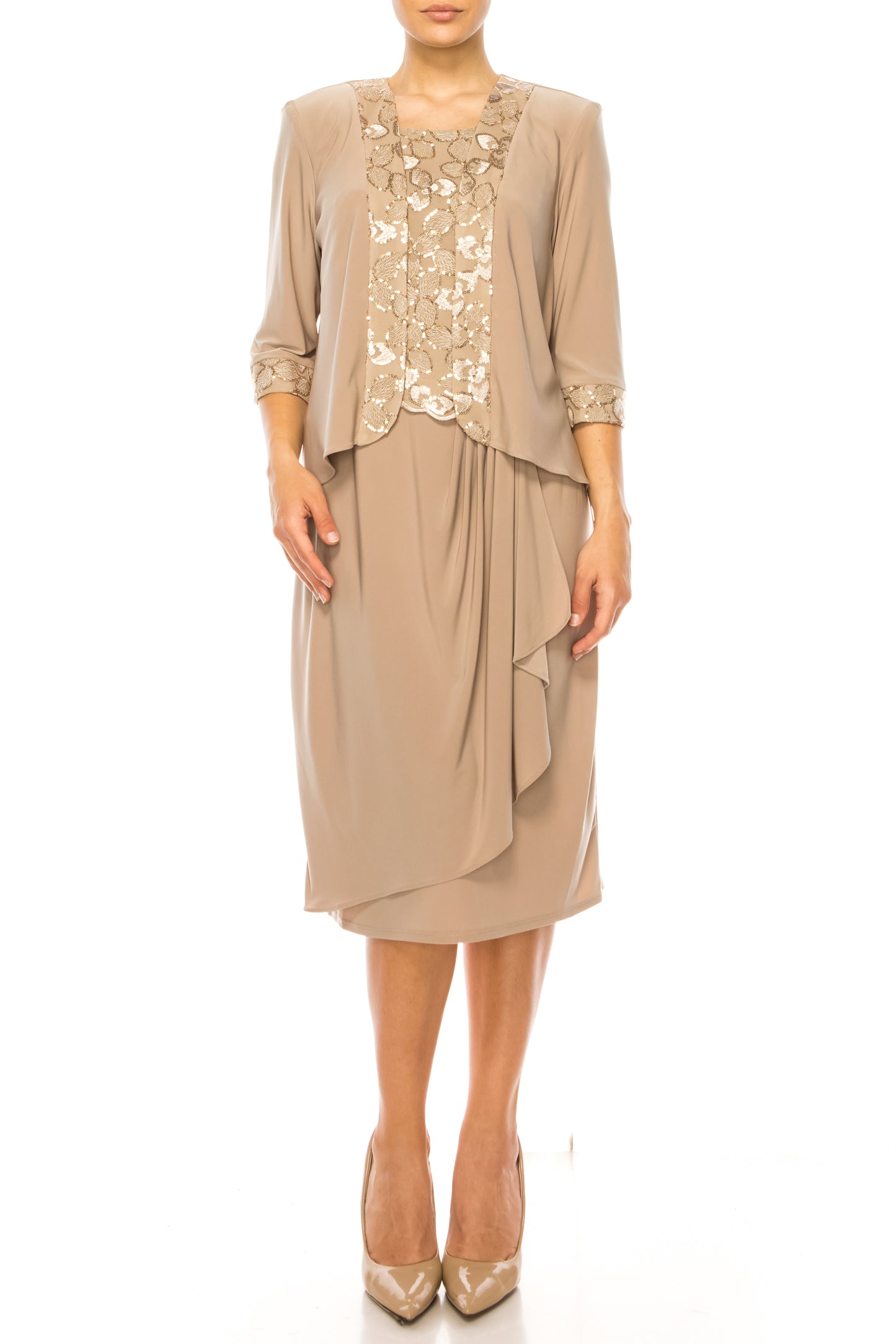 Le Bos Floral Embroidered Sequin Jacket Dress