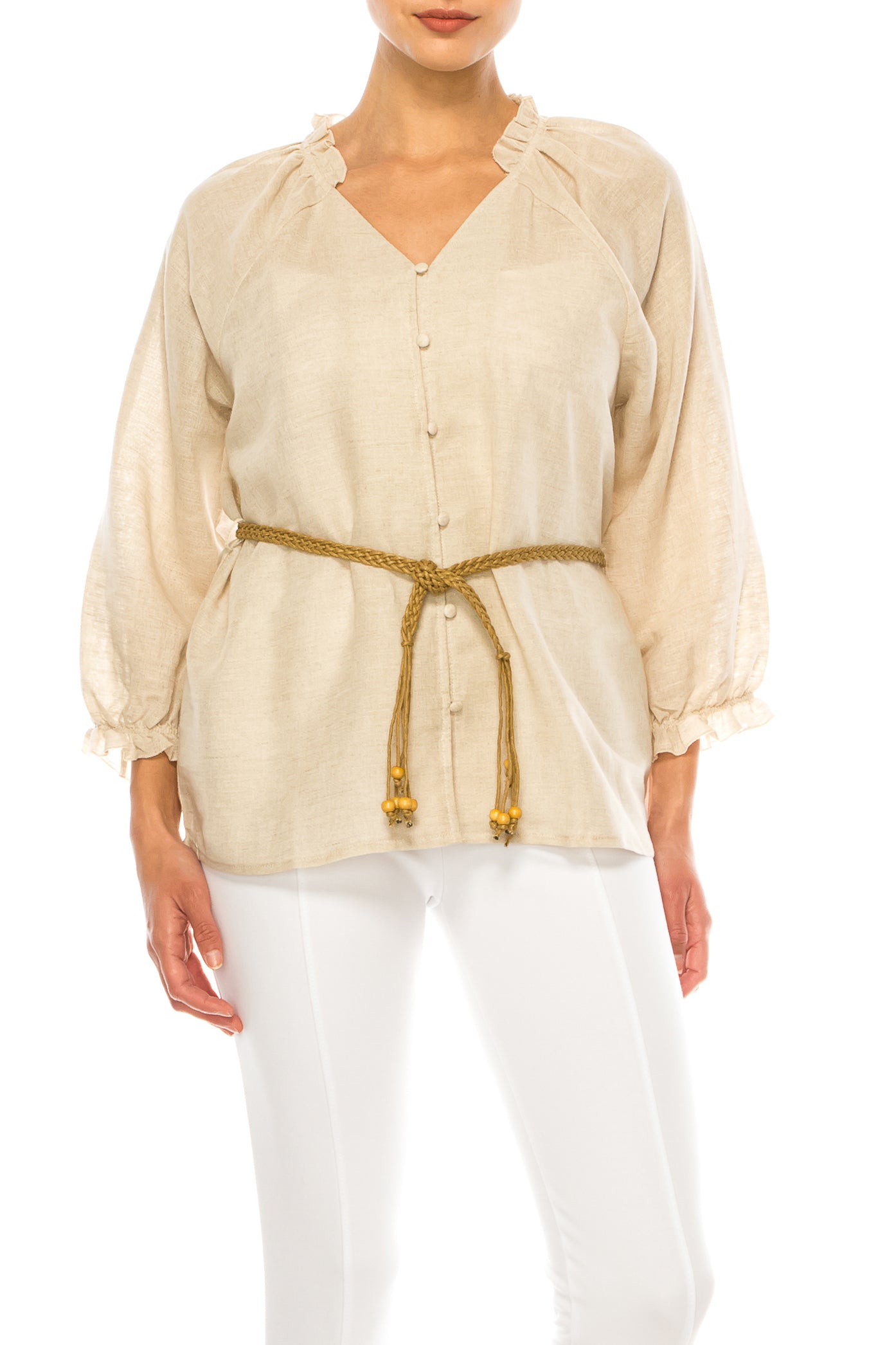 Hester & Orchid Button-Down Belted Peasant Top