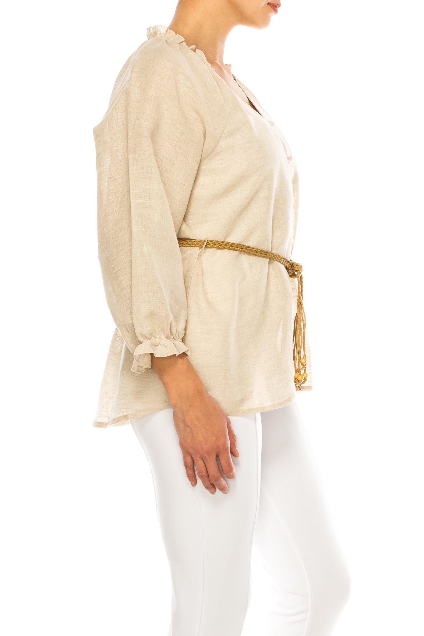 Hester & Orchid Button-Down Belted Peasant Top