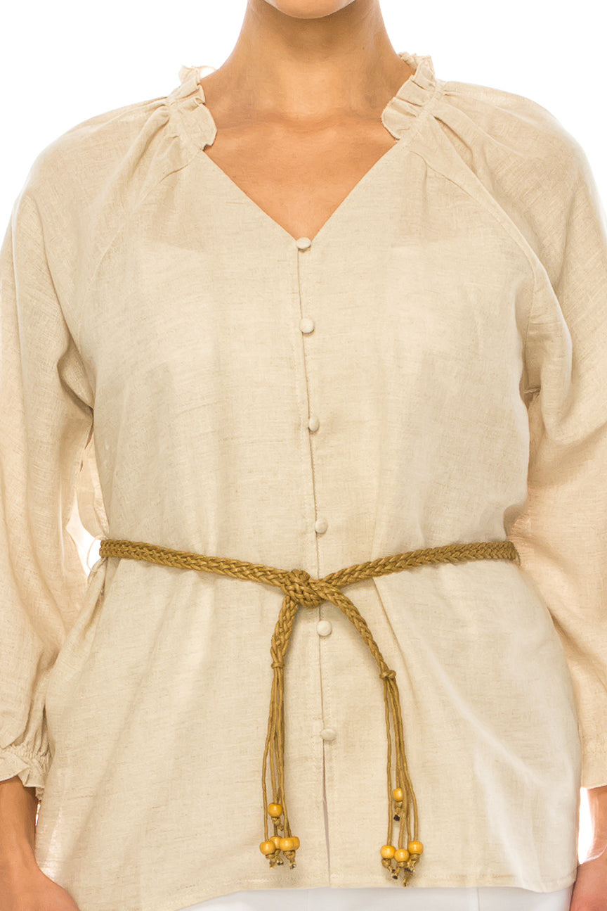 Hester & Orchid Button-Down Belted Peasant Top