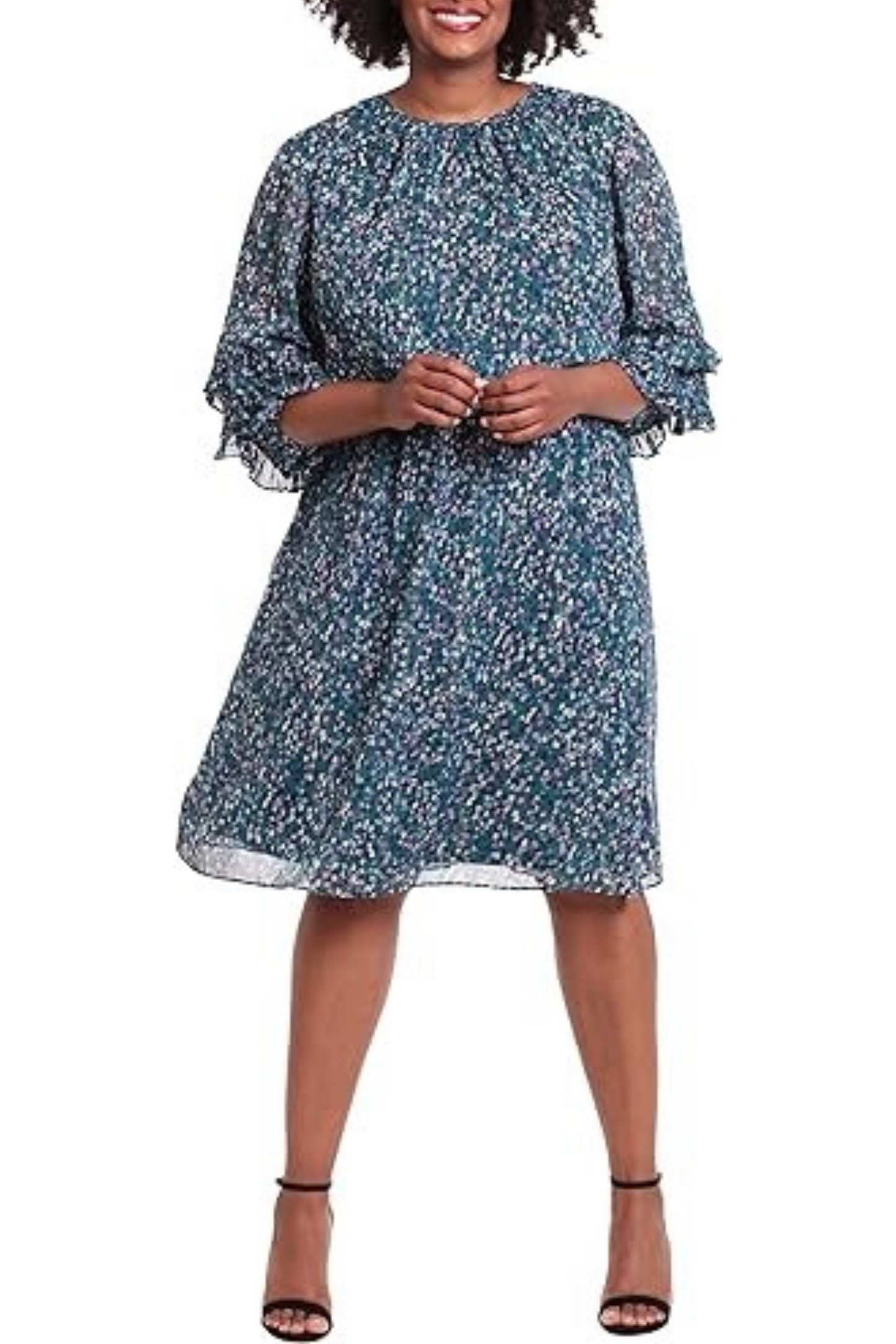 London Times 3/4 Sleeve Abstract Print Dress