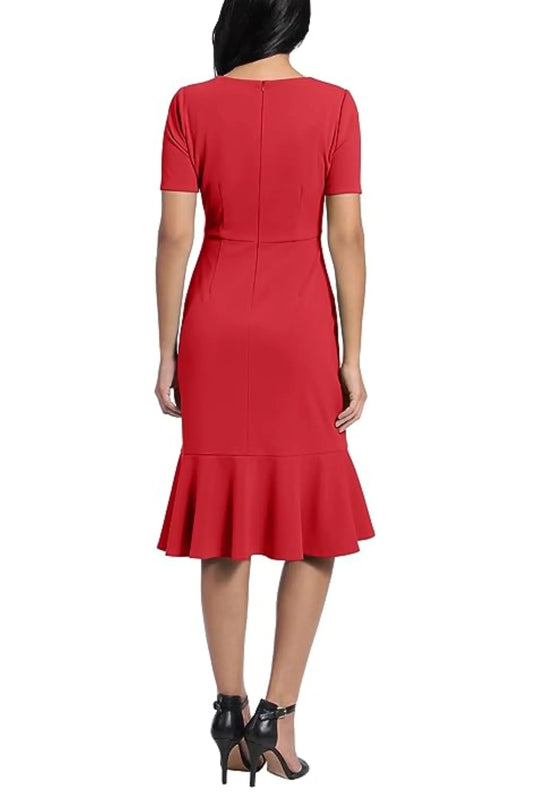 London Times Twist Waist Ruffle Skirt Sheath Dress