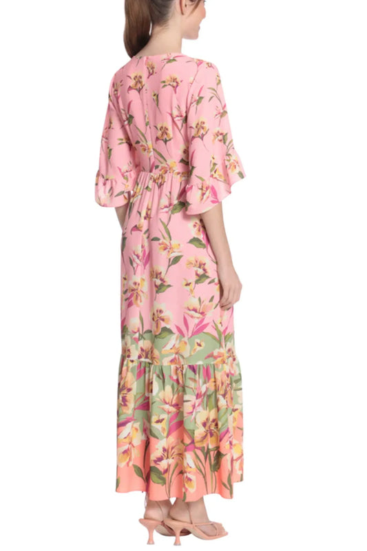 London Times 3/4 Sleeve Floral Print Maxi Dress