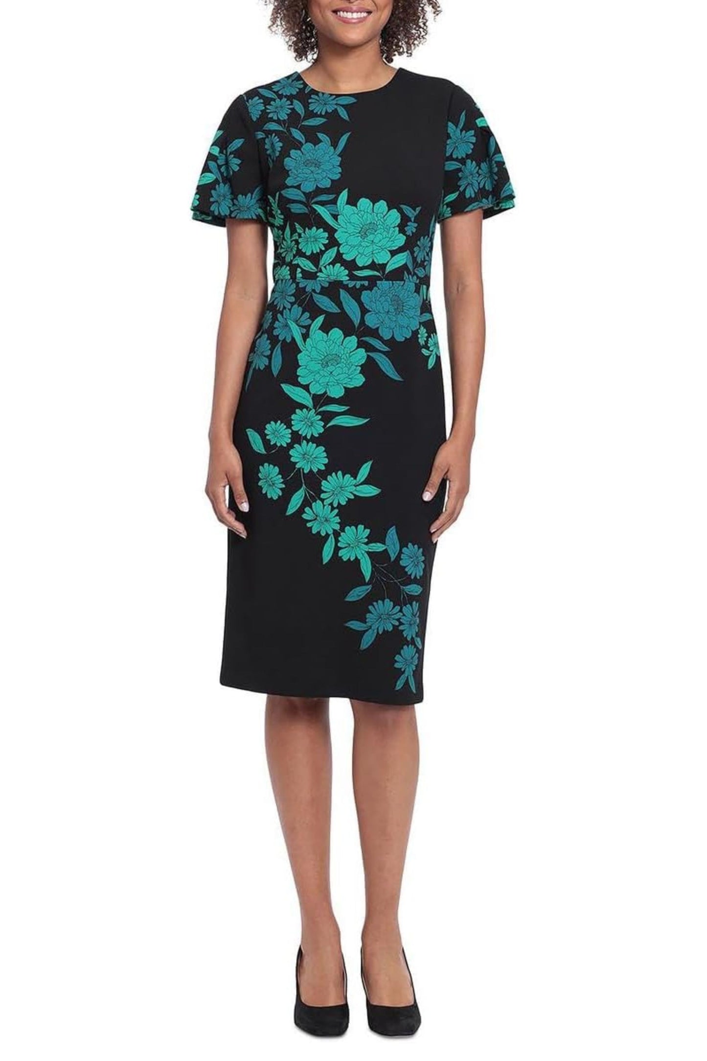 London Times Short Sleeve Floral Sheath Dress