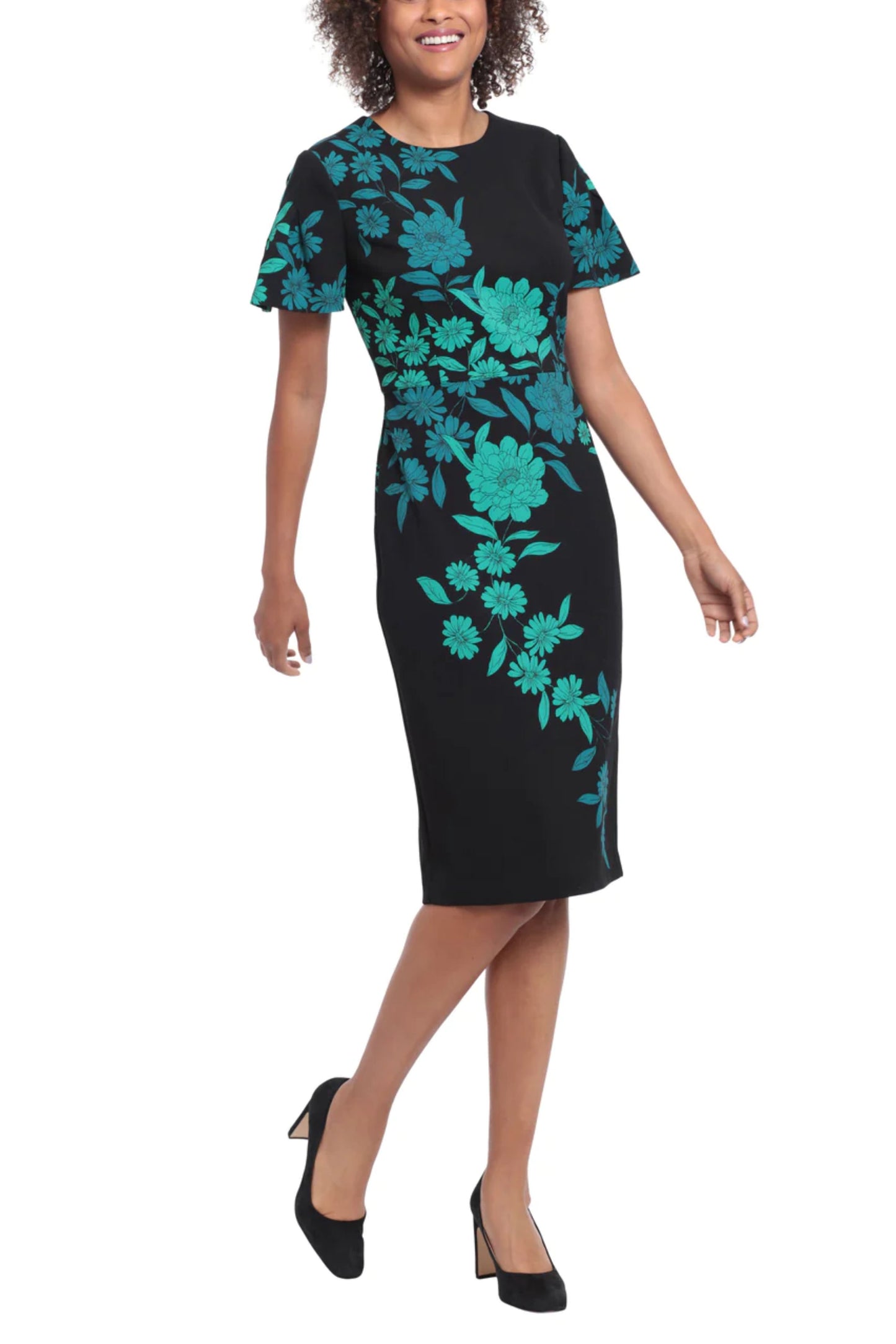 London Times Short Sleeve Floral Sheath Dress