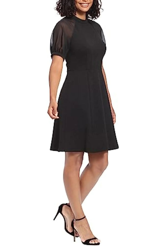 London Times Crew Neck Short Sleeve A-Line Dress