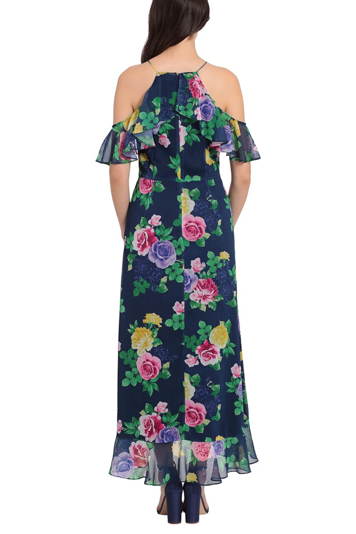 London Times Floral Halter Off-the-Shoulder Dress